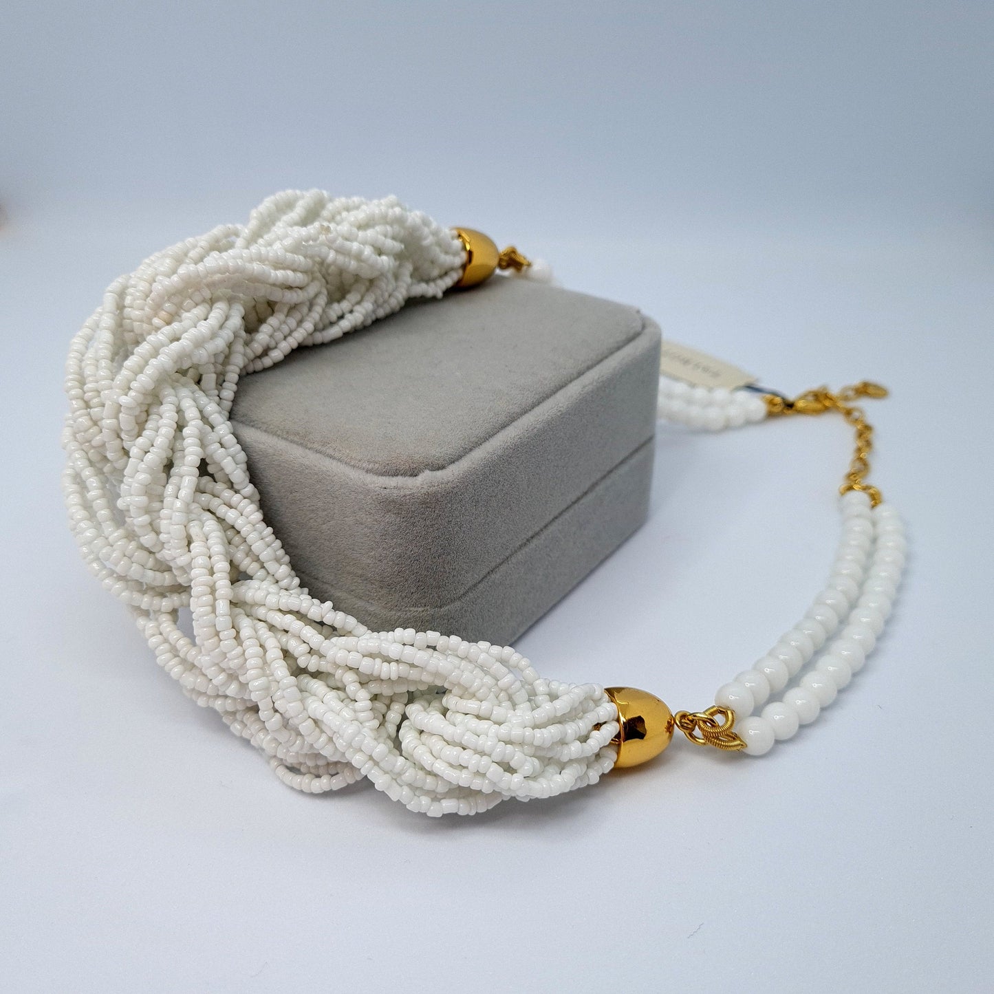 Vintage TALBOTS multistrand necklace Gold-tone metal and white beaded necklace