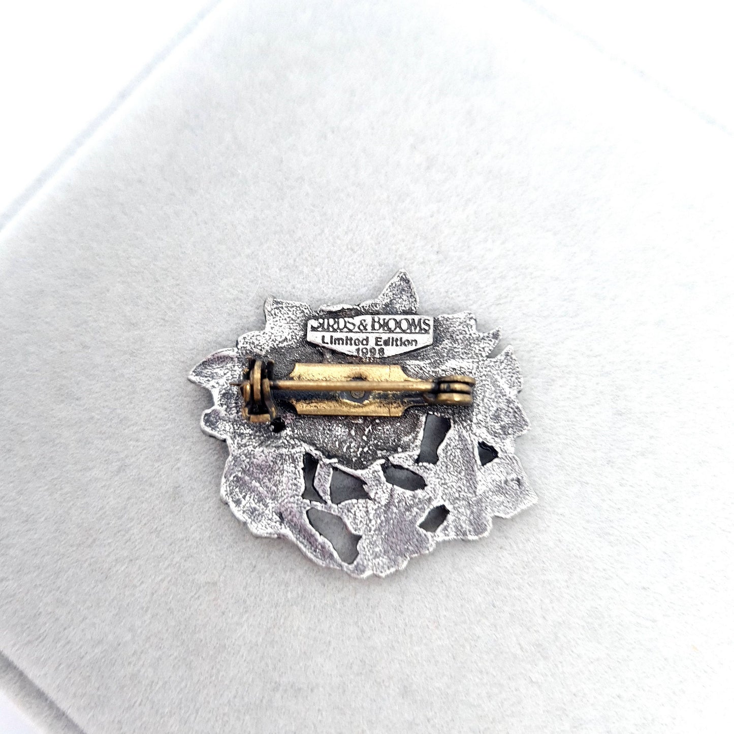 BIRDS & BLOOMS brooch Silver tone butterfly vintage brooch Flower crown pin