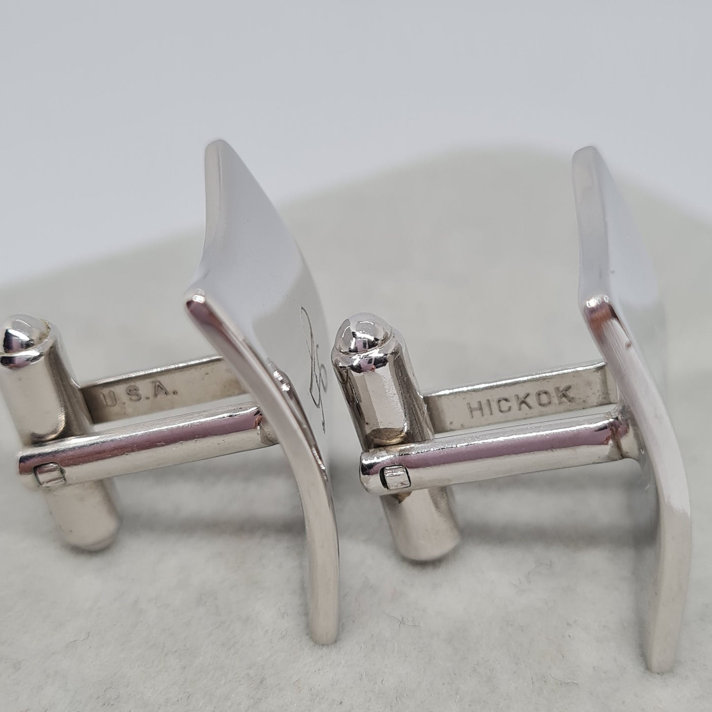 Vintage HICKOK cufflinks Silver tone square A letter initial cufflinks