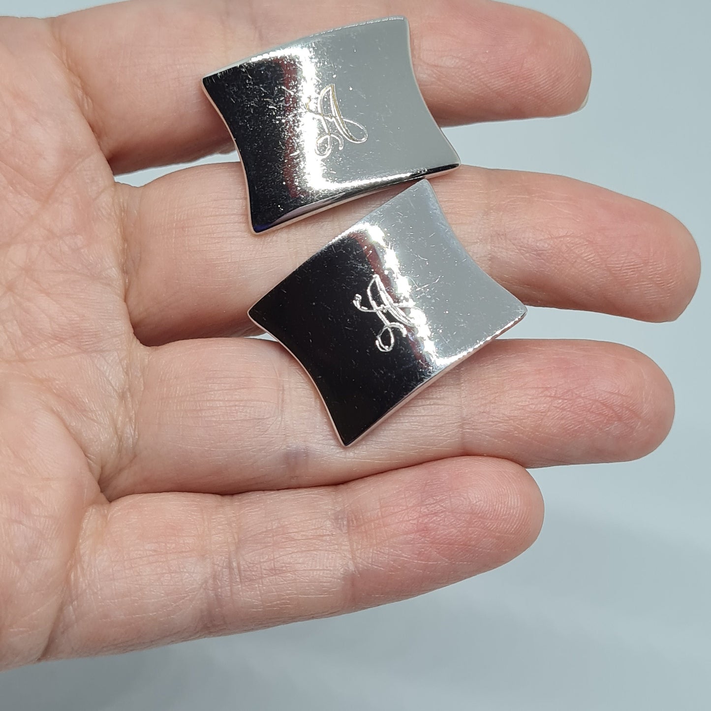 Vintage HICKOK cufflinks Silver tone square A letter initial cufflinks