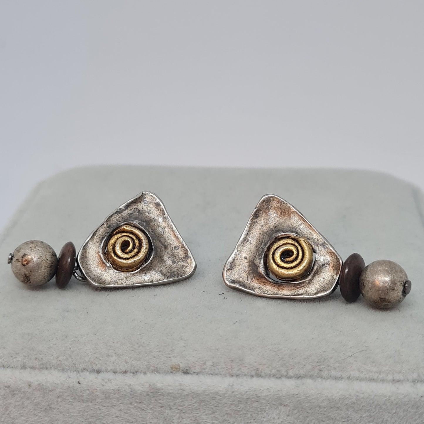 Vintage NORMA JEAN triangle earrings Antic silver tone drop earrings