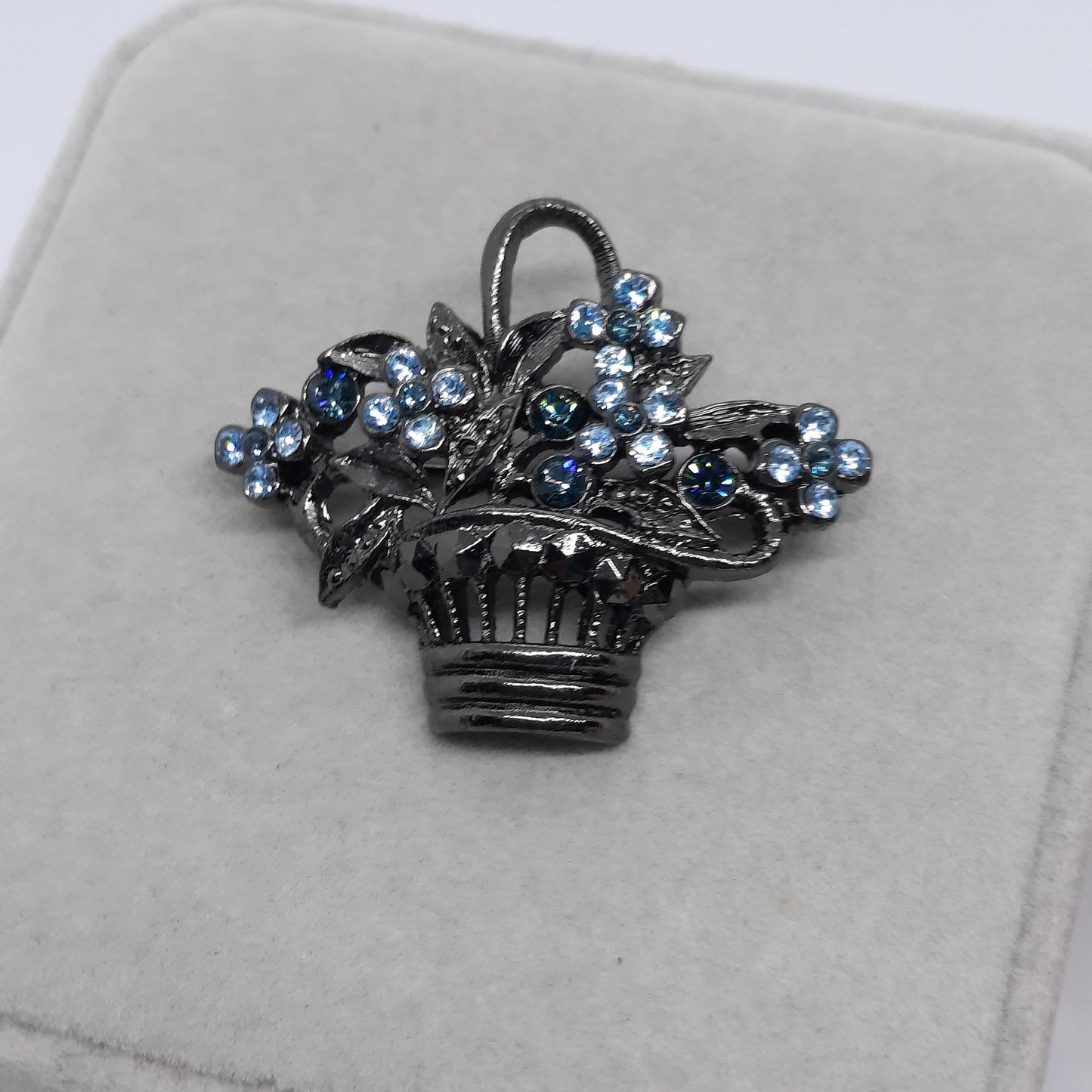 Vintage 1928 jewelry flower brooch Black tone metal with rhinestones brooch Designer floral brooch pin