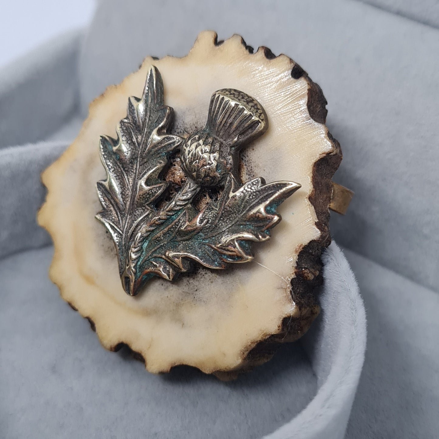 Vintage Scottish thistle brooch Antique gold tone metal with horn detail brooch pin Celtic thistle brooch