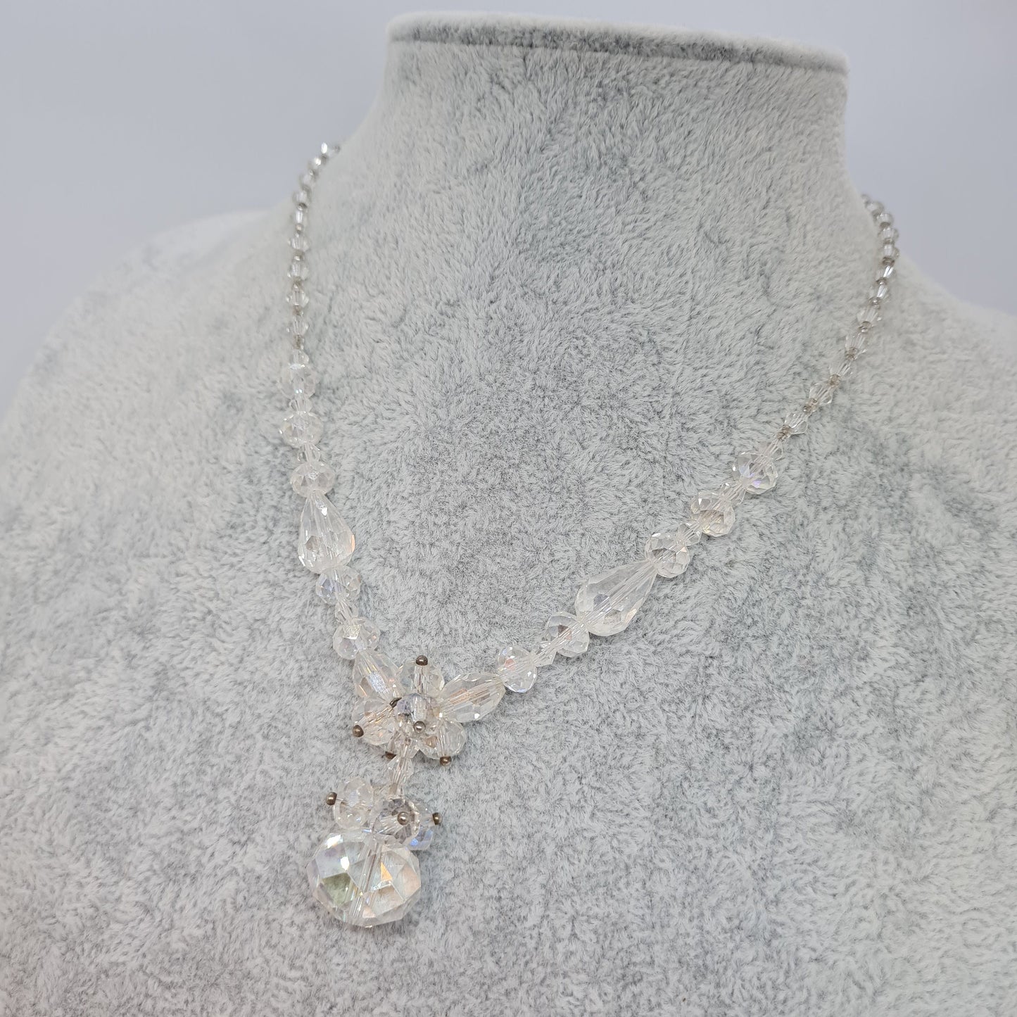 Vintage clear crystal necklace AB Rock Quartz beads necklace with pendant and magnetic clasp Awesome sparkly necklace