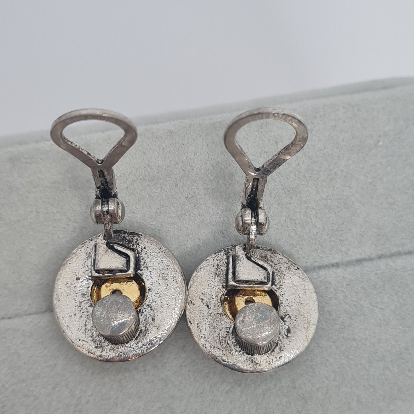 Vintage PREMIER DESIGNS clip-on earrings Silver tone textured circle clip earrings with AB rhinestone
