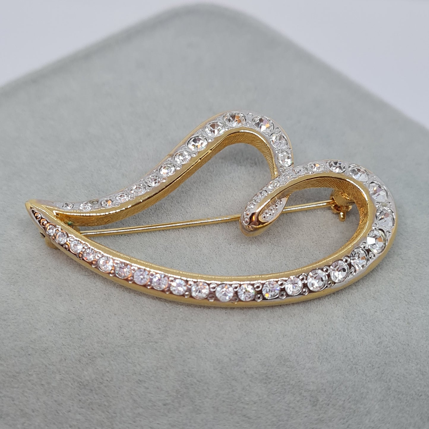 Vintage Rhinestone Heart Brooch: Gold Tone Valentine's Gift
