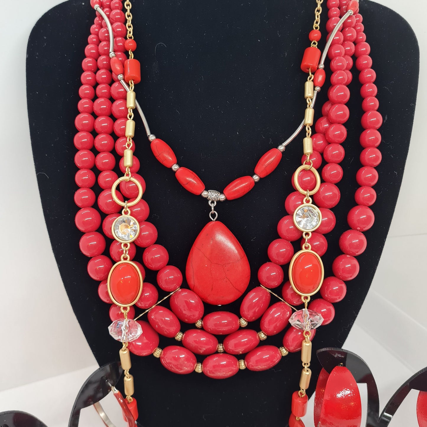 Red tone jewelry lot Vintage to now All wearable 14 items for wear, photo session, or craft