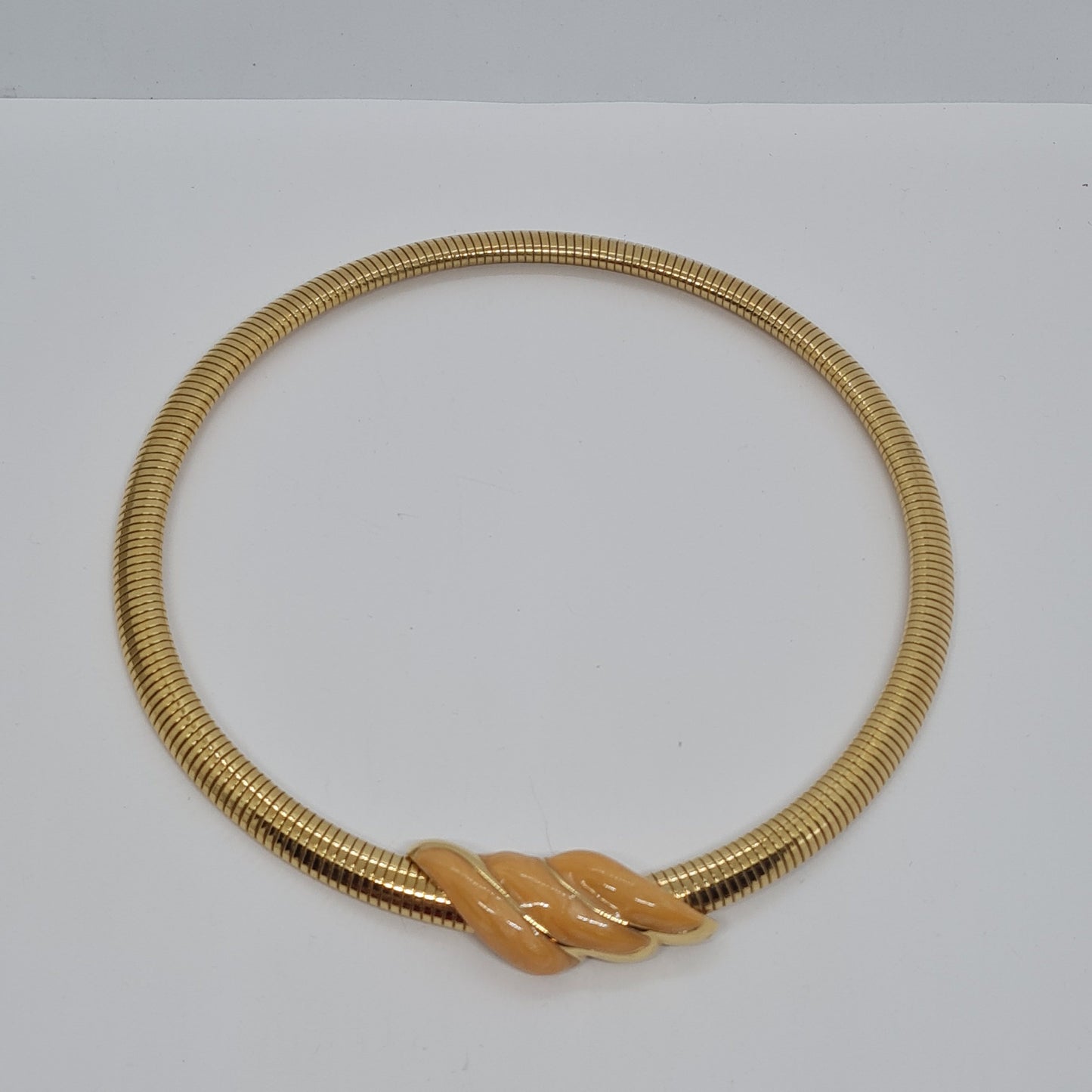 Vintage MONET omega chain choker Gold-tone metal chain with enamel detail Designer omega chain choker necklace with snap lock