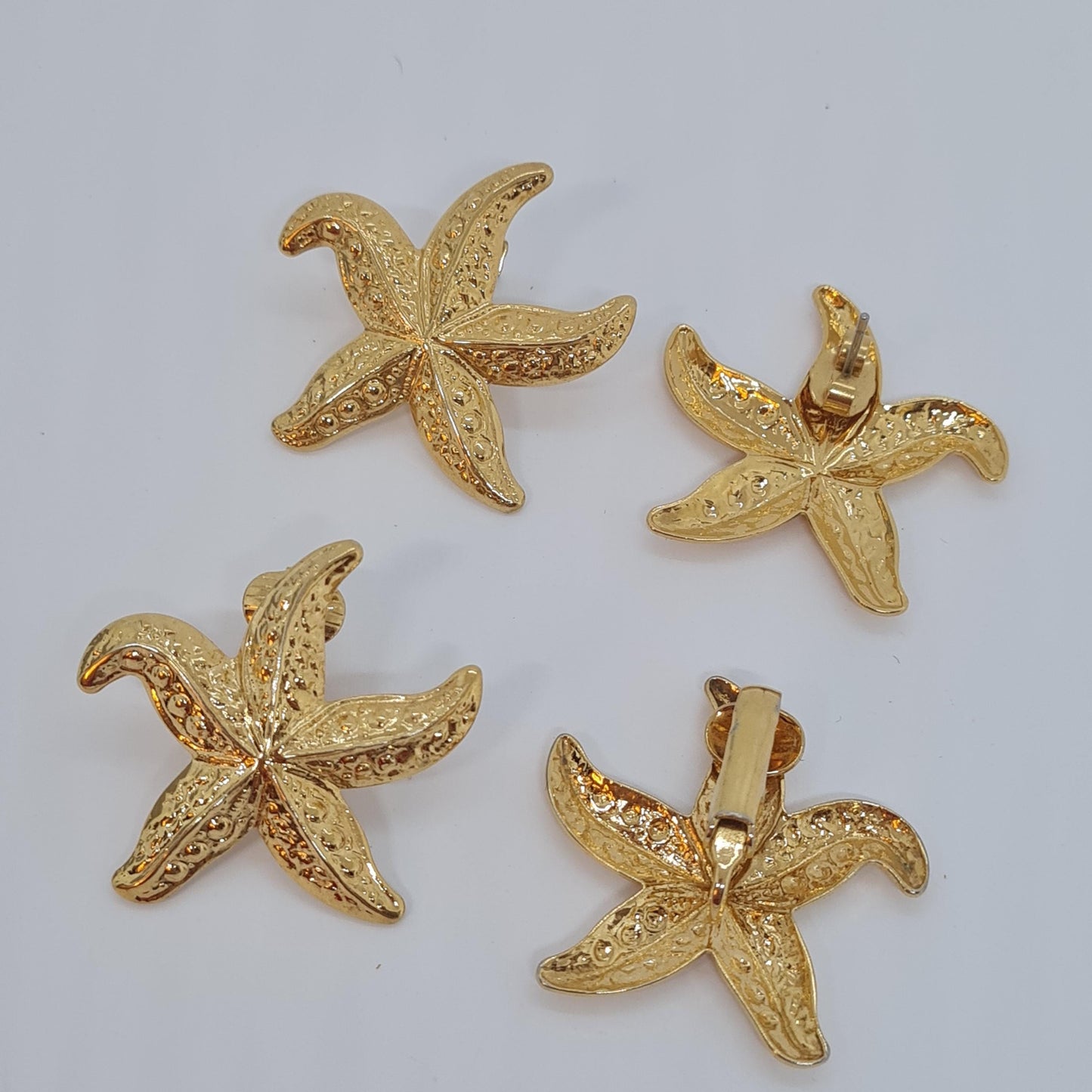 Vintage AVON 1987 starfish earrings or clip earrings Gold-tone metal stud earrings for summer
