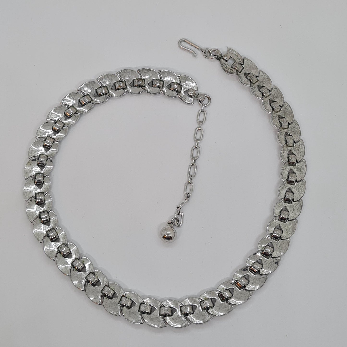 Vintage CROWN TRIFARI choker necklace, Silver-tone choker with weave link by designer