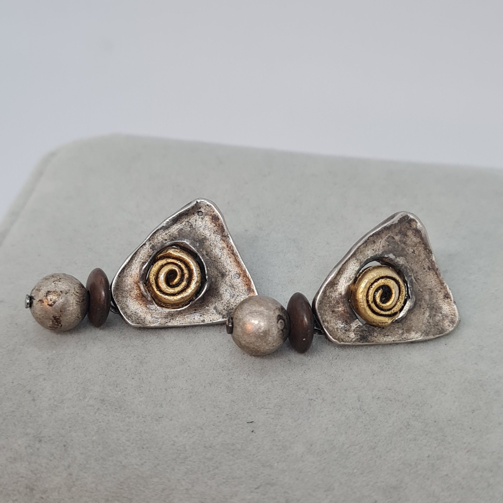 Vintage NORMA JEAN triangle earrings Antic silver tone drop earrings