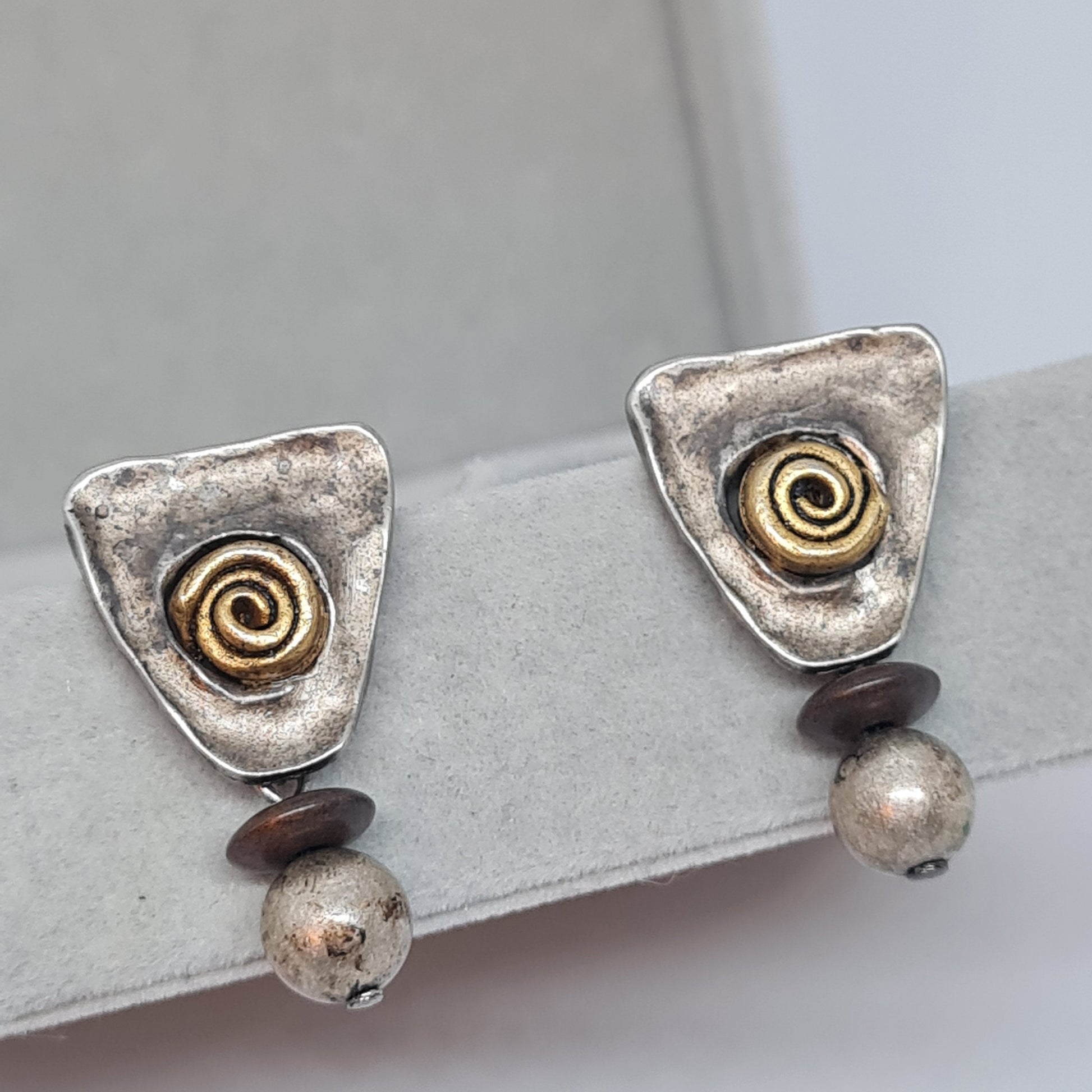 Vintage NORMA JEAN triangle earrings Antic silver tone drop earrings