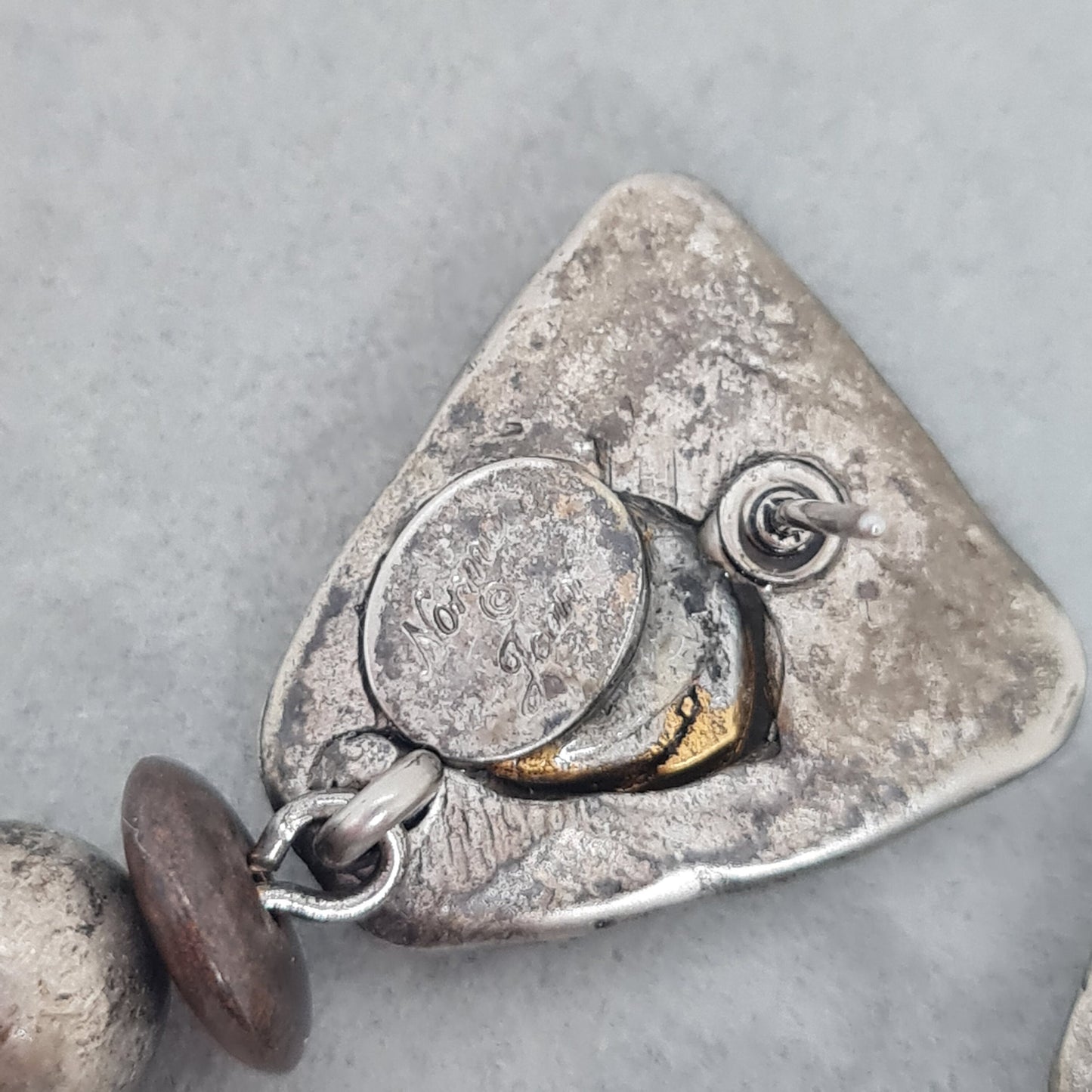 Vintage NORMA JEAN triangle earrings Antic silver tone drop earrings