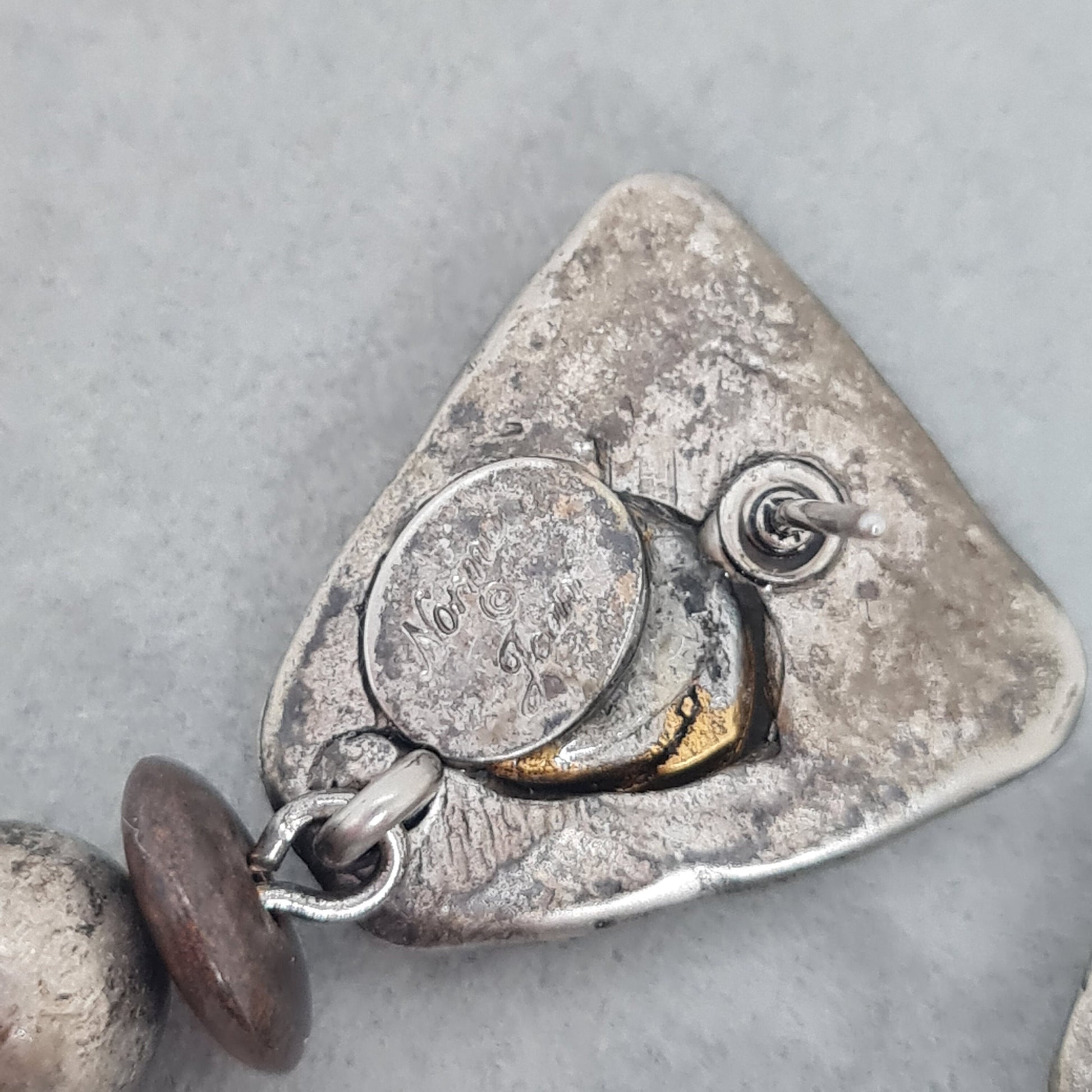 Vintage NORMA JEAN triangle earrings Antic silver tone drop earrings