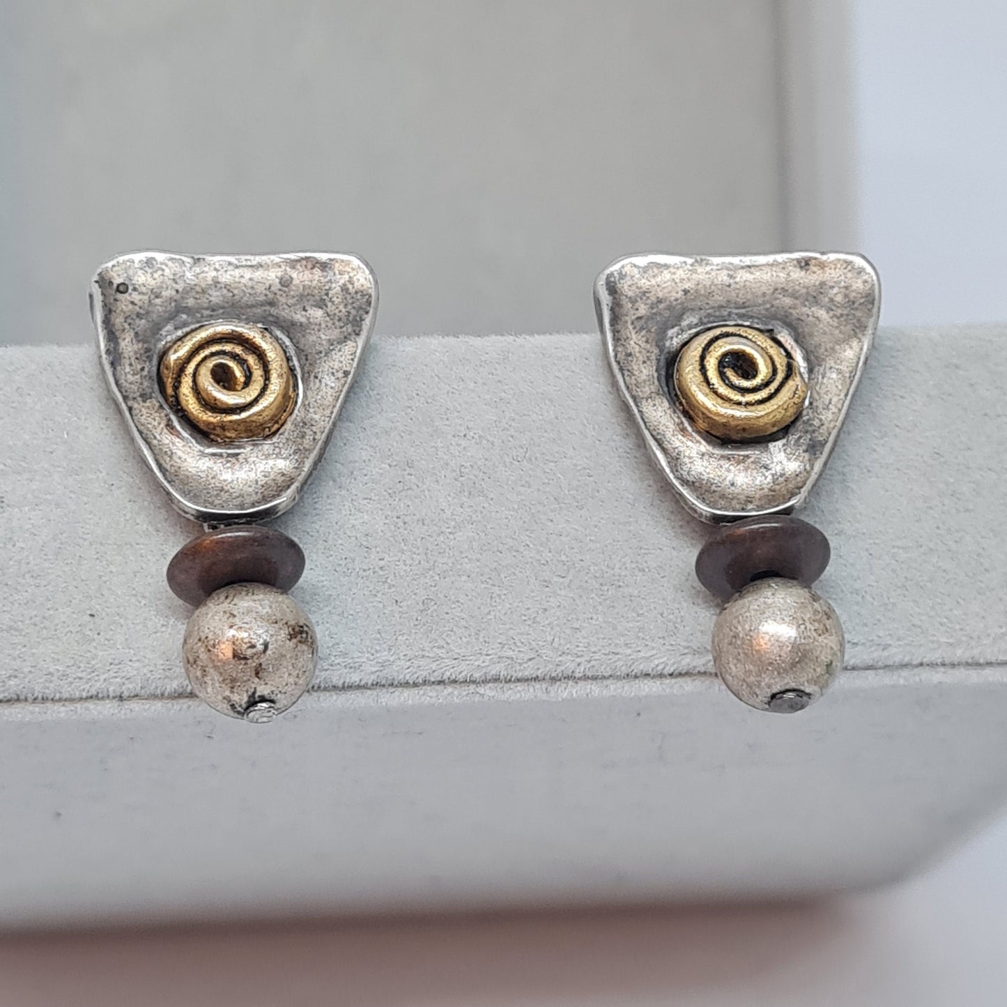 Vintage NORMA JEAN triangle earrings Antic silver tone drop earrings