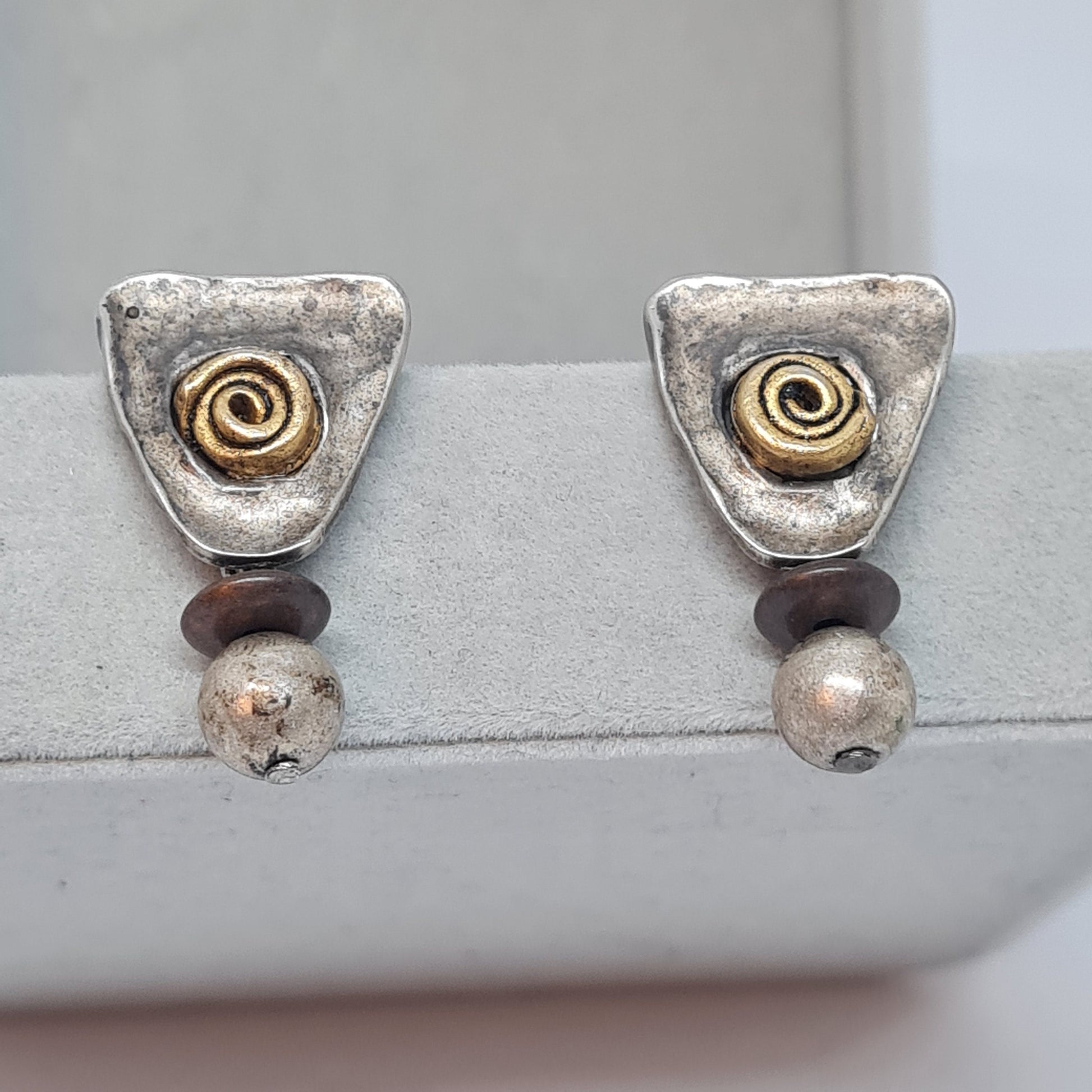 Vintage NORMA JEAN triangle earrings Antic silver tone drop earrings