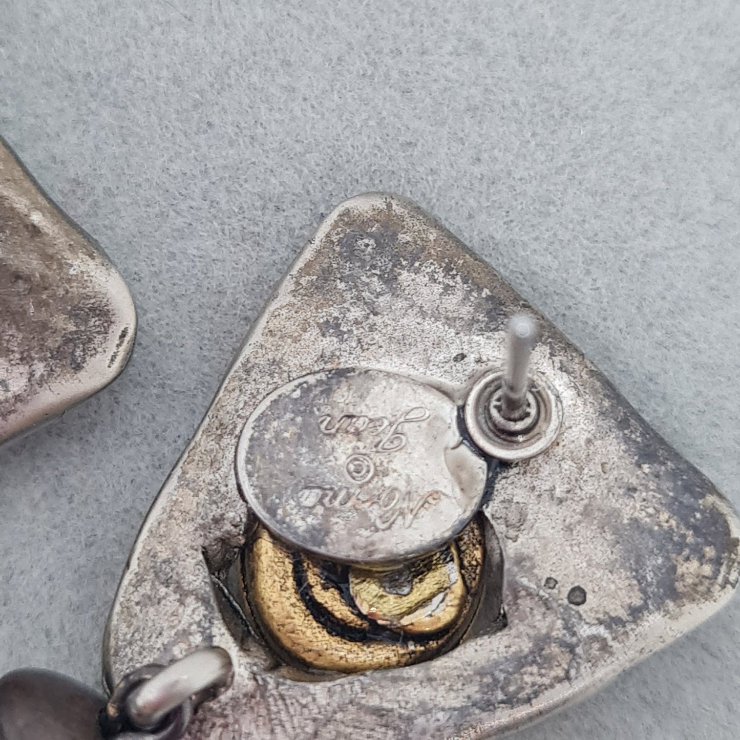 Vintage NORMA JEAN triangle earrings Antic silver tone drop earrings