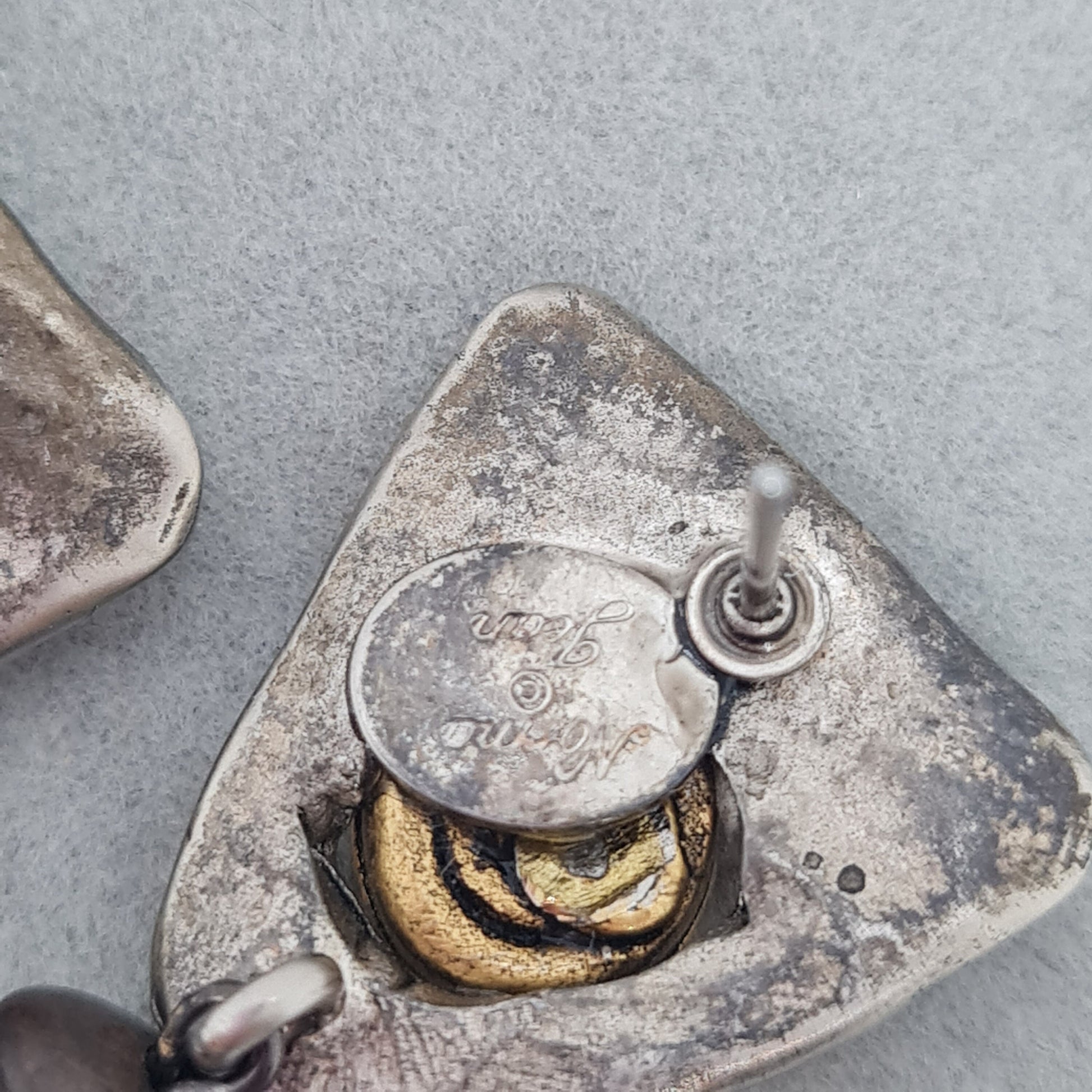 Vintage NORMA JEAN triangle earrings Antic silver tone drop earrings