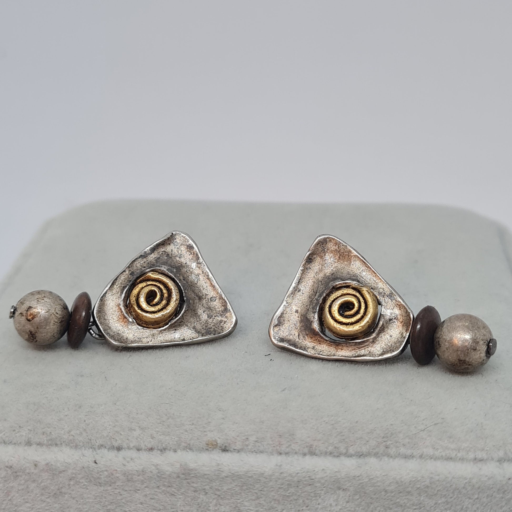 Vintage NORMA JEAN triangle earrings Antic silver tone drop earrings