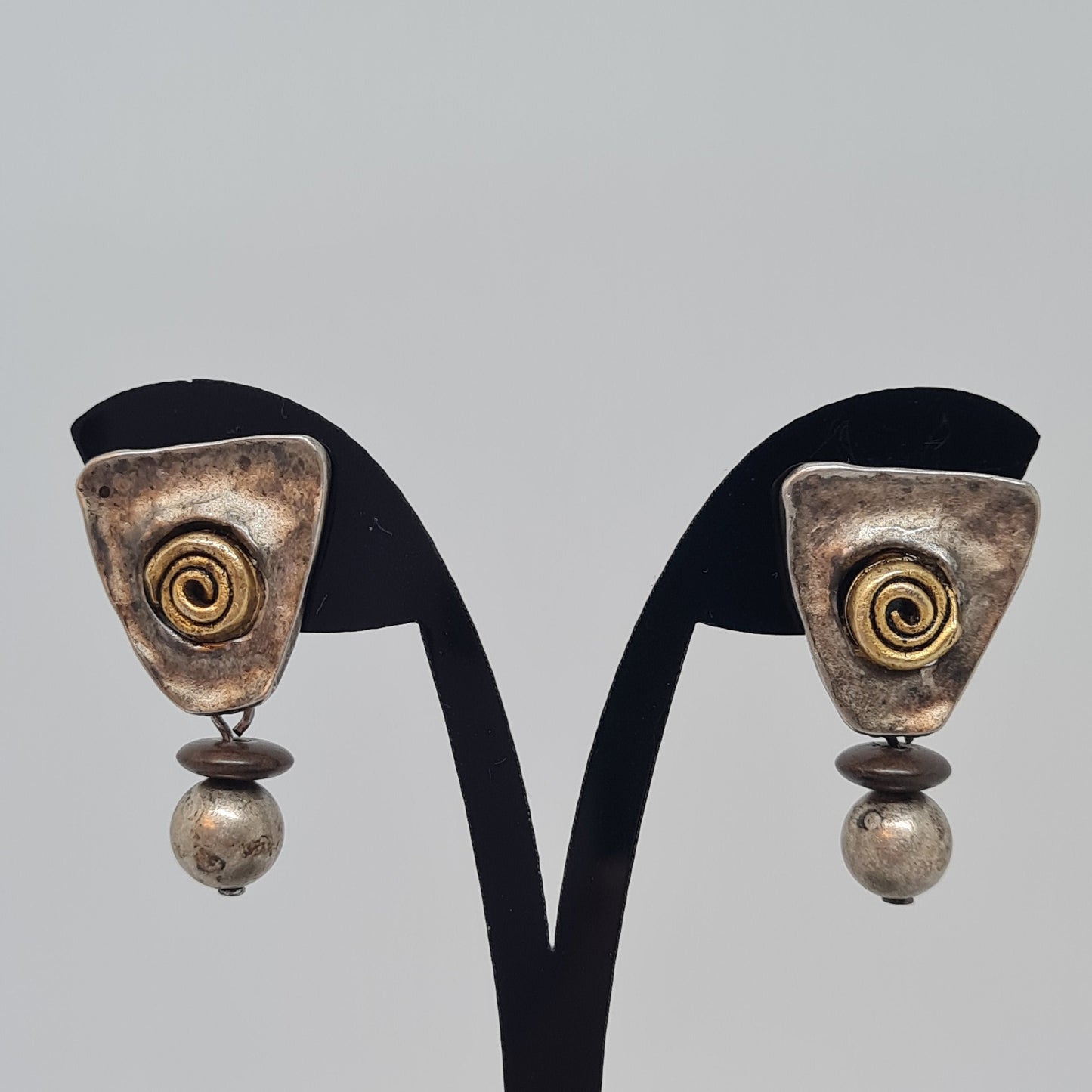 Vintage NORMA JEAN triangle earrings Antic silver tone drop earrings