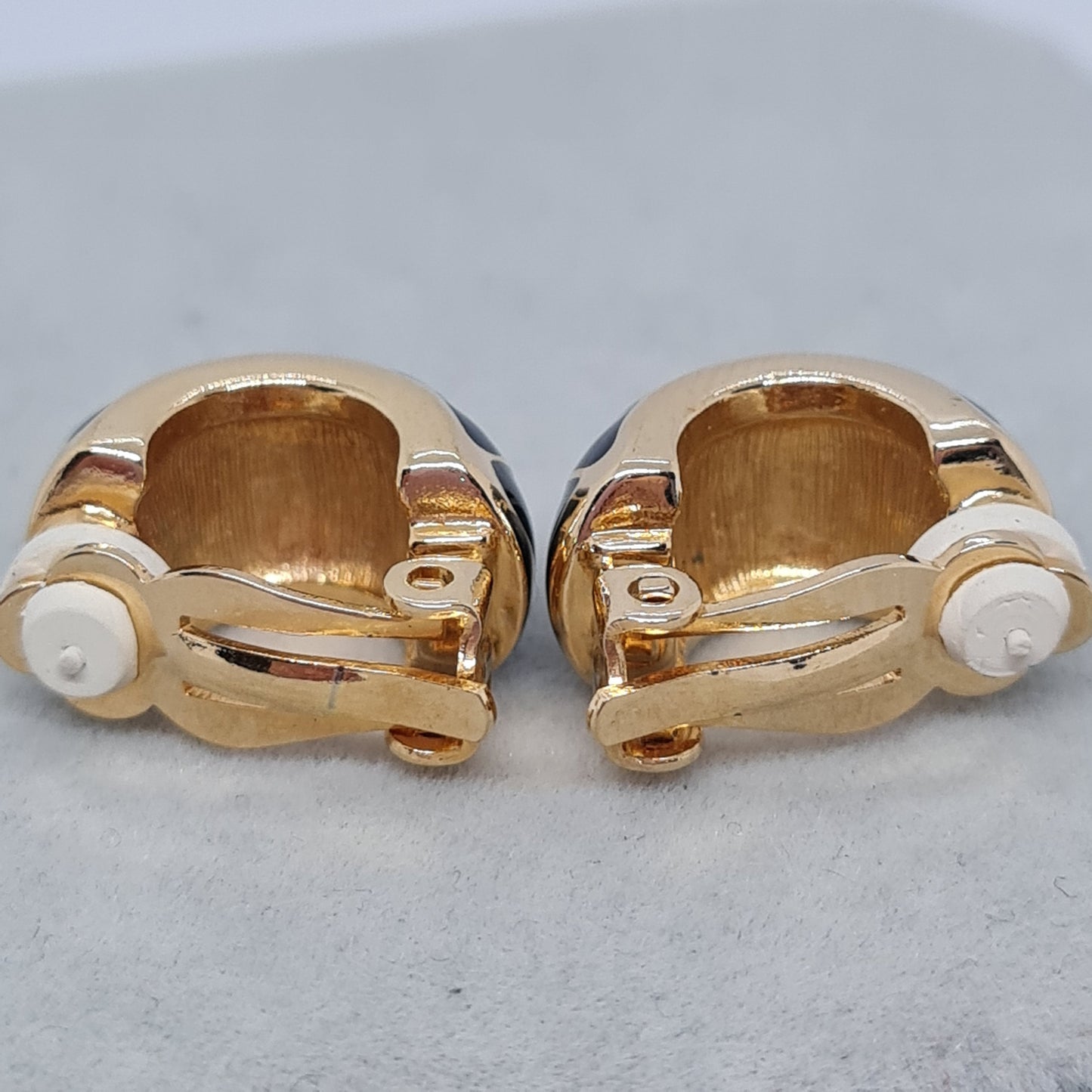 Vintage Swarovski Crystal Hoop Earrings: Gold Tone & Black Enamel Huggies