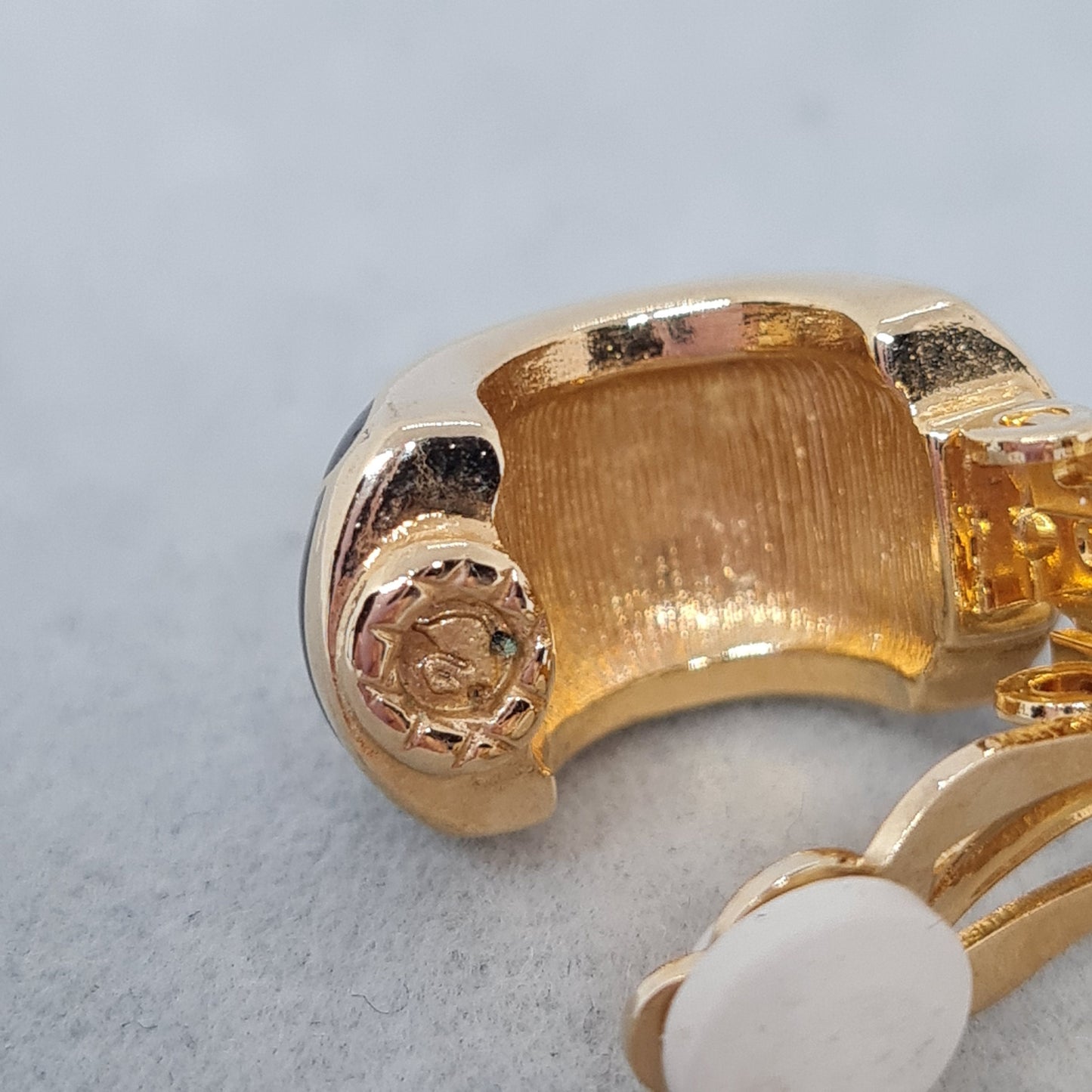 Vintage Swarovski Crystal Hoop Earrings: Gold Tone & Black Enamel Huggies