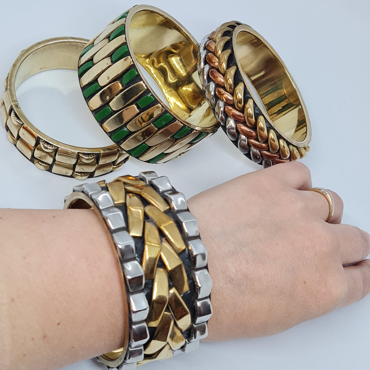Choose vintage brass bracelet Gold tone brass metal bangle Two or three tone brass cuff bracelet