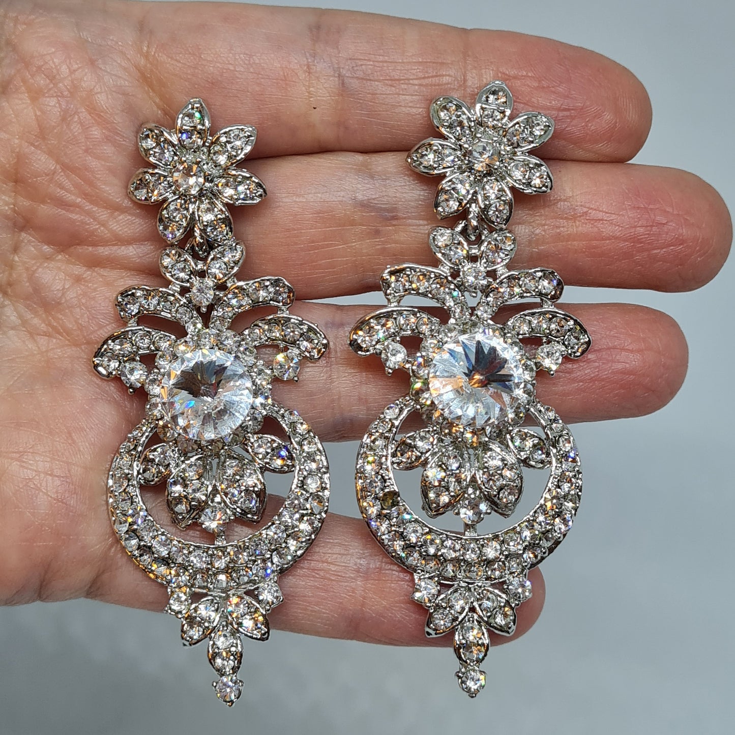 Vintage Rhinestone Dangle Earrings: Silver Tone Statement Jewelry