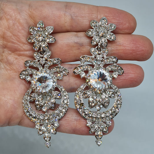 Vintage Rhinestone Dangle Earrings: Silver Tone Statement Jewelry