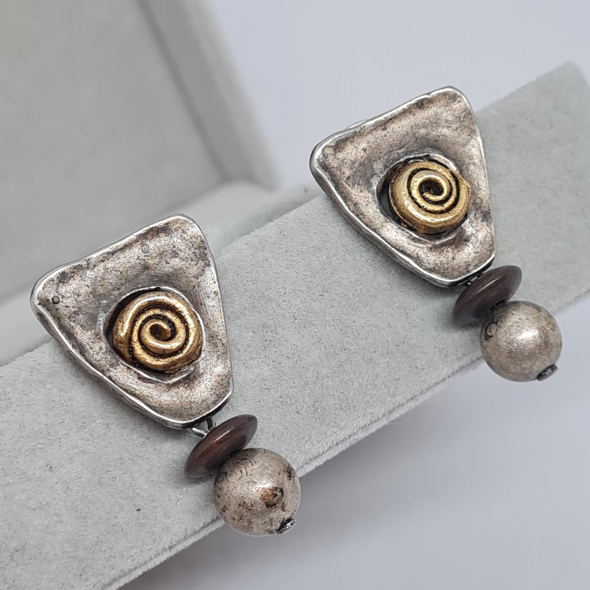 Vintage NORMA JEAN triangle earrings Antic silver tone drop earrings