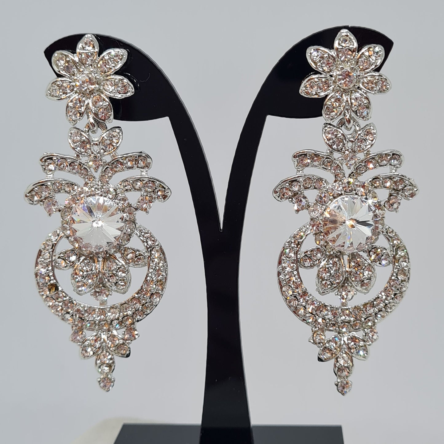 Vintage Rhinestone Dangle Earrings: Silver Tone Statement Jewelry