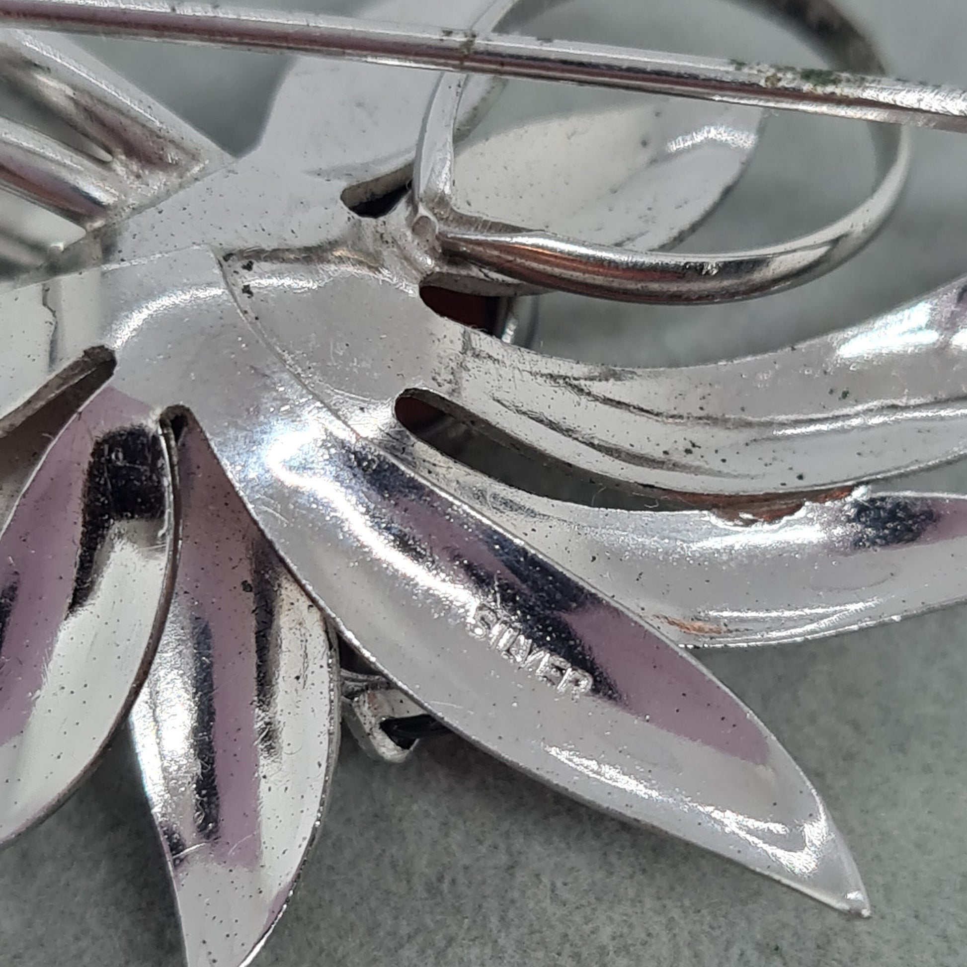 Vintage 925 silver brooch Sterling silver brooch with brown glass cabochons Floral brooch for women
