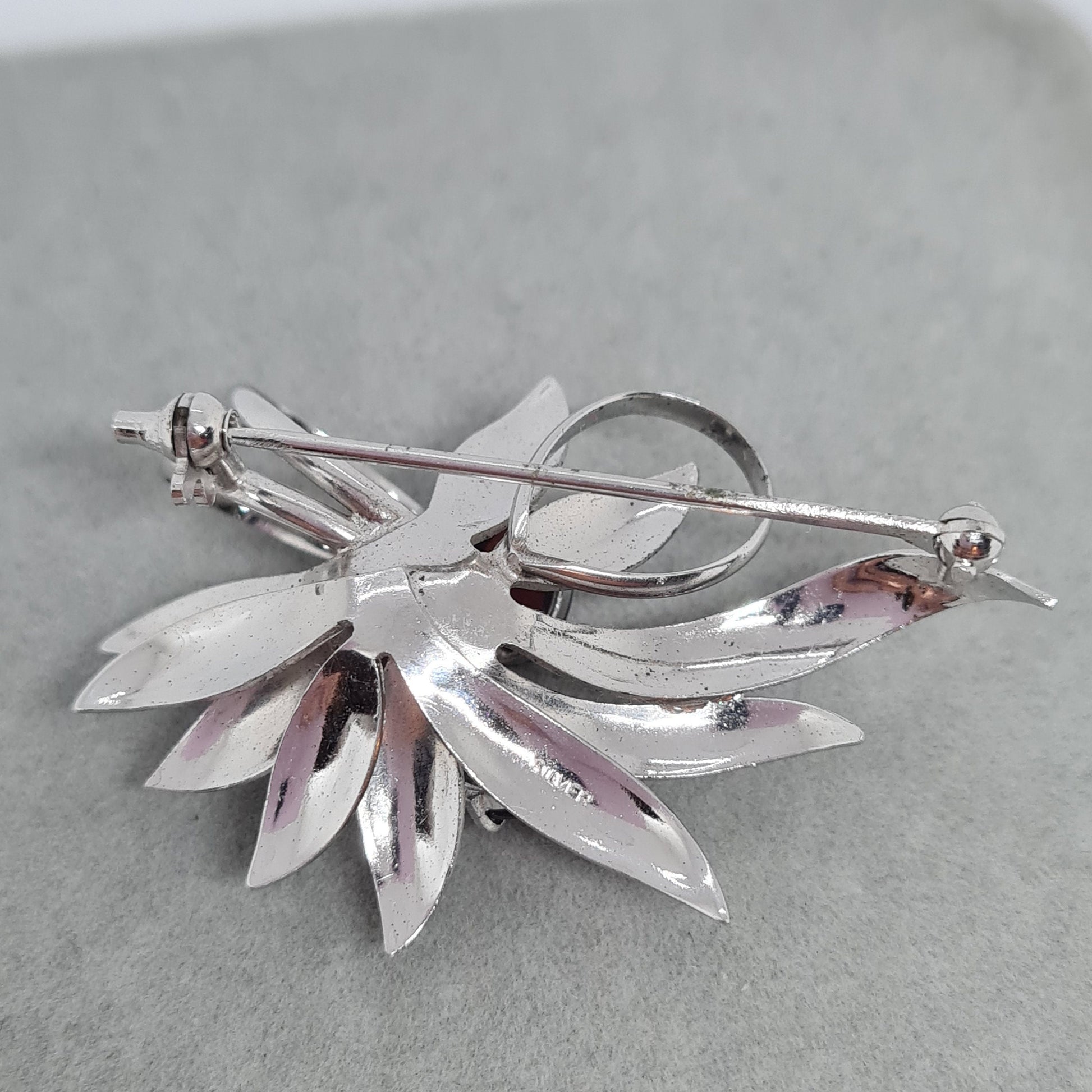 Vintage 925 silver brooch Sterling silver brooch with brown glass cabochons Floral brooch for women