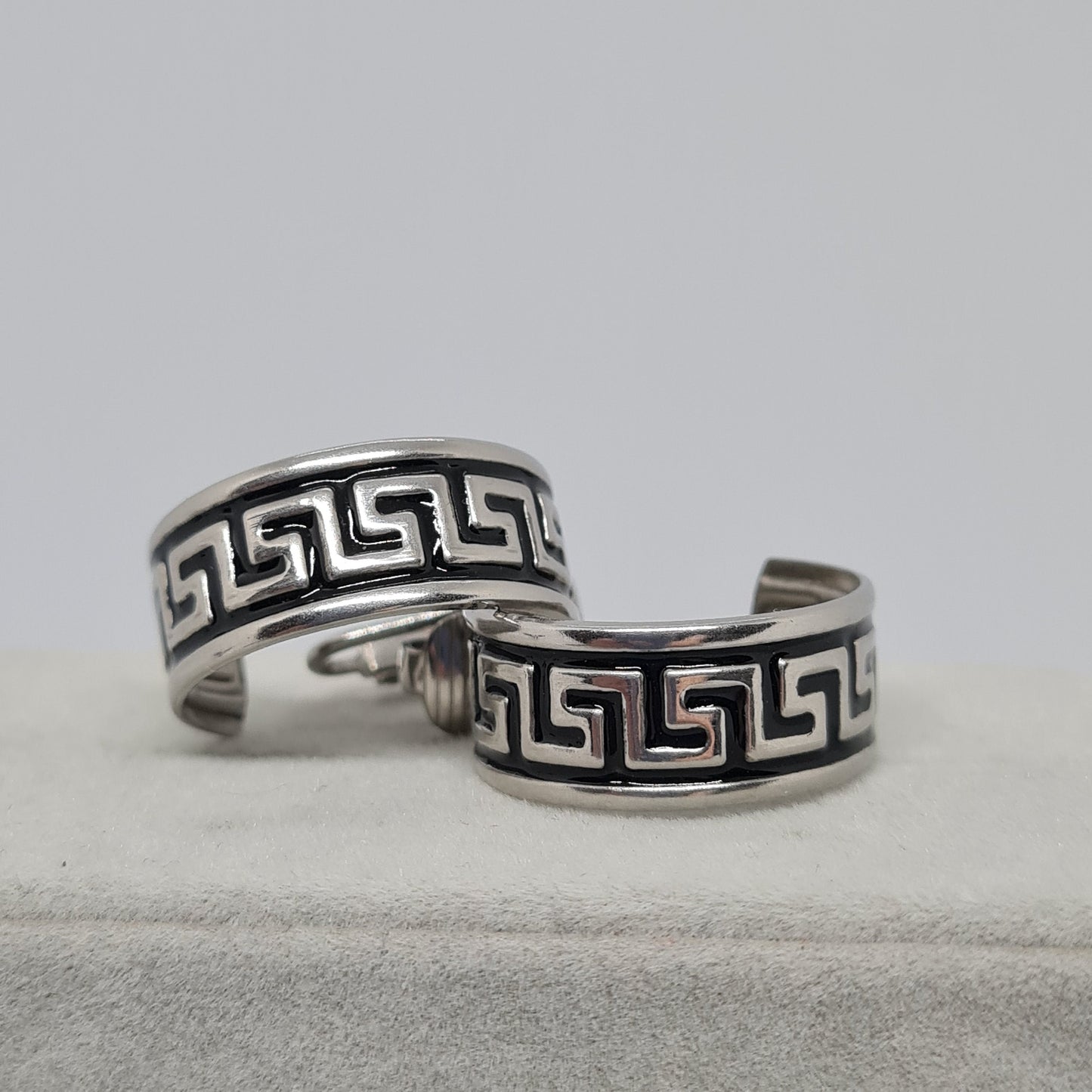 Chic Vintage Silver Clip-On Earrings with Greek Style Huggie Hoops