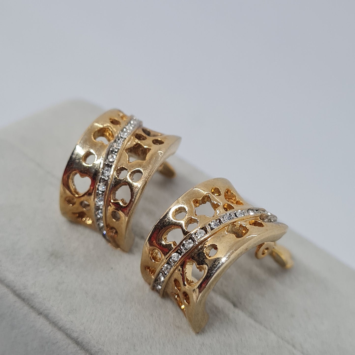 Heart-Shaped Hoop Earrings: Vintage Gold-tone & Sparkle Stones, Gift for Valentine's Day
