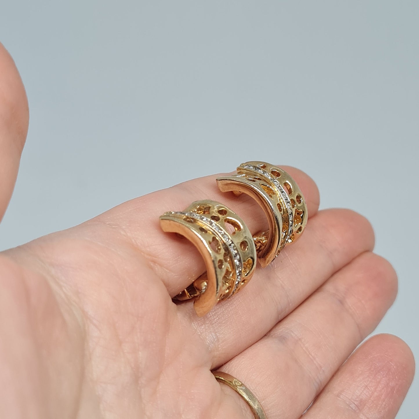 Heart-Shaped Hoop Earrings: Vintage Gold-tone & Sparkle Stones, Gift for Valentine's Day