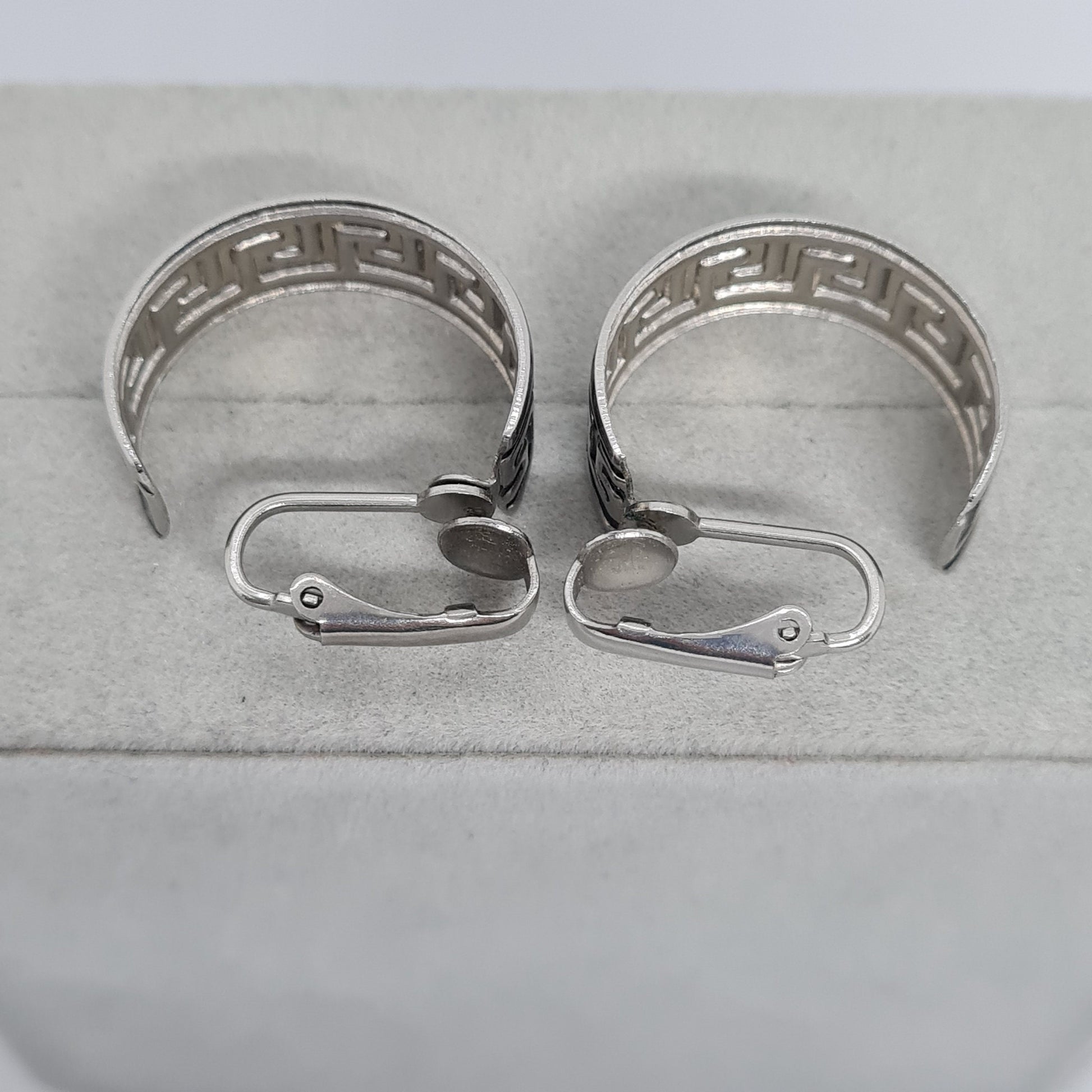 Chic Vintage Silver Clip-On Earrings with Greek Style Huggie Hoops