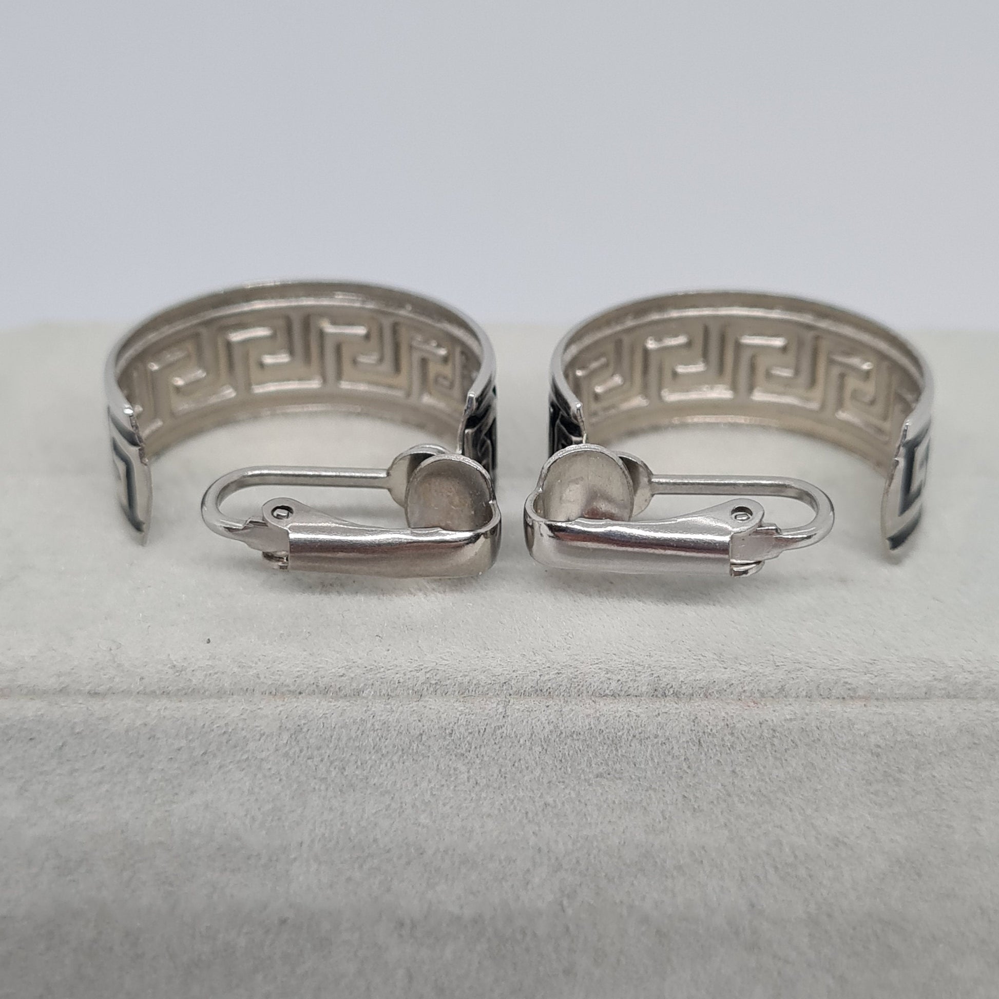 Chic Vintage Silver Clip-On Earrings with Greek Style Huggie Hoops