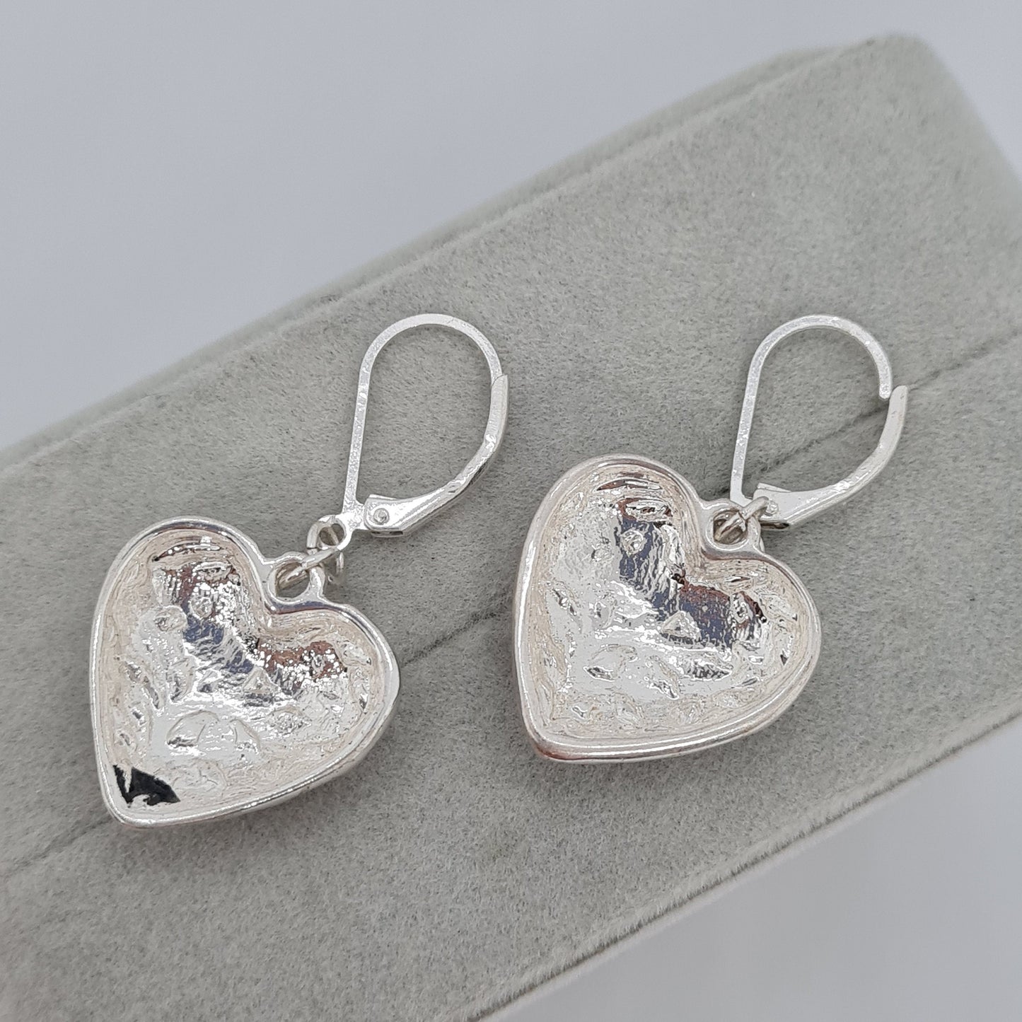 Vintage Silver Tone Heart Dangle Earrings: Black Enamel Pierced Earrings