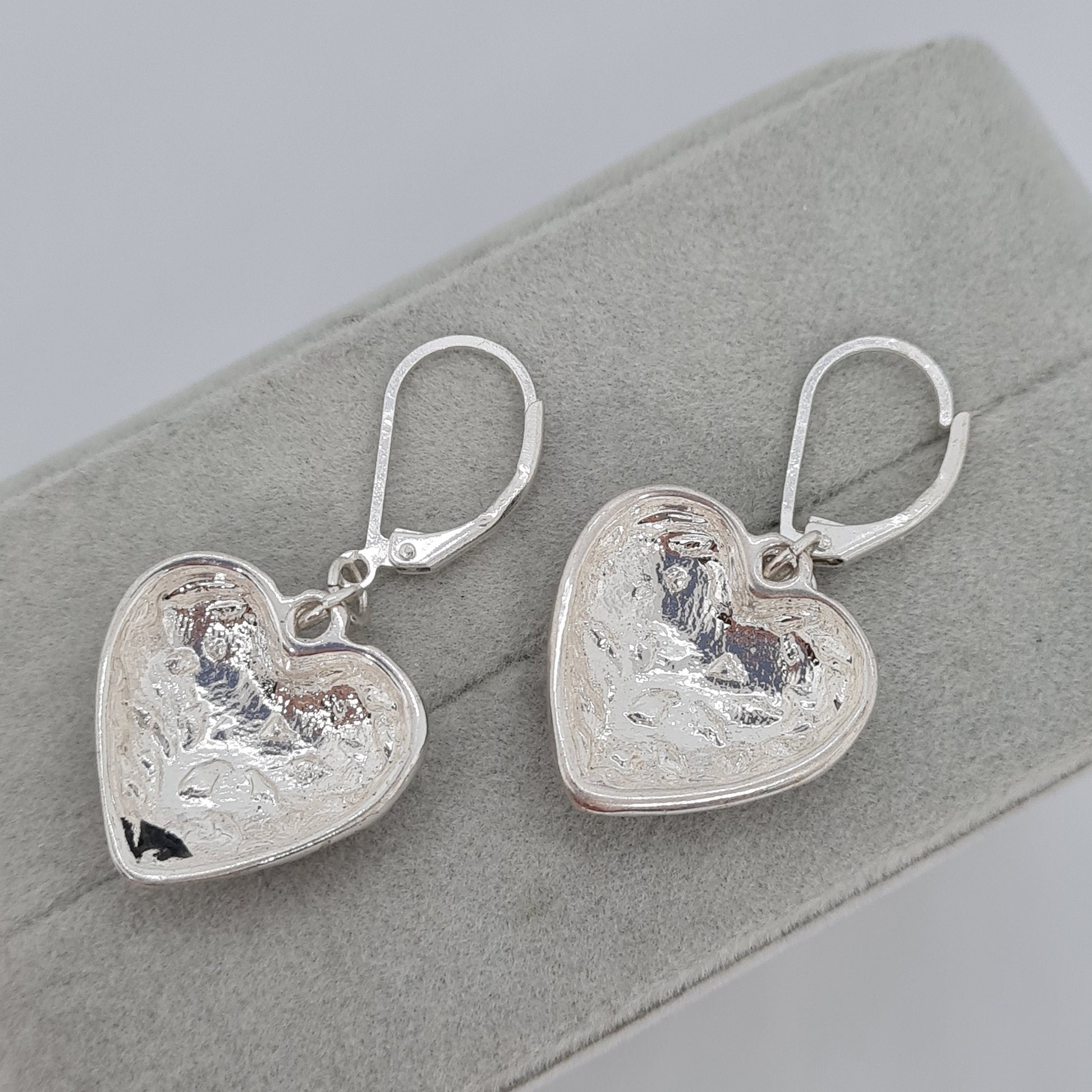 Vintage Silver Tone Heart Dangle Earrings: Black Enamel Pierced Earrings