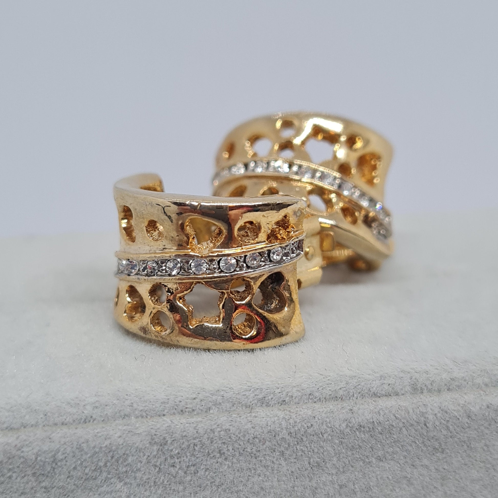 Heart-Shaped Hoop Earrings: Vintage Gold-tone & Sparkle Stones, Gift for Valentine's Day