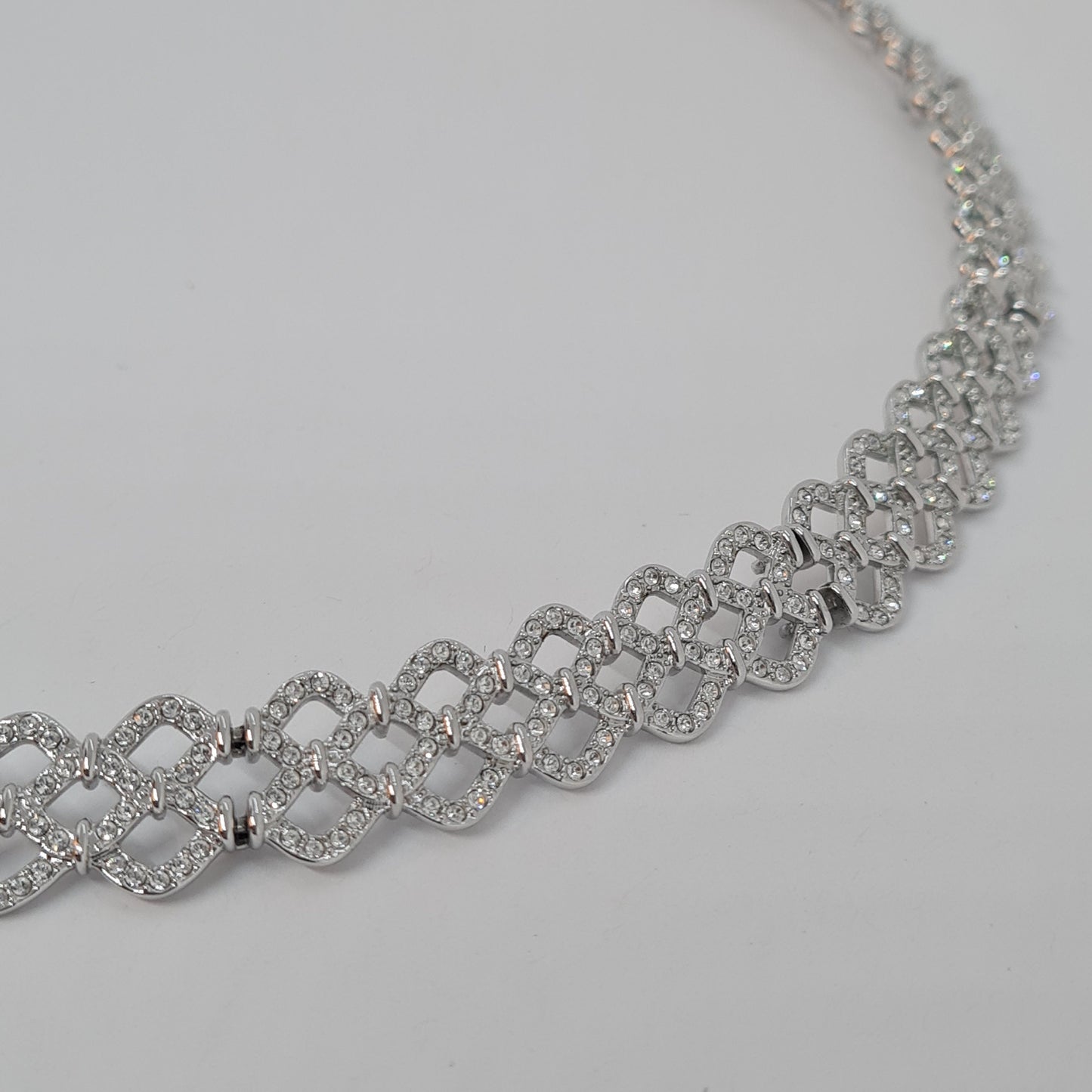 Vintage SWAROVSKI sparkly choker Silver tone metal rhodium plated with pave clear rhinestones Designer collar necklace