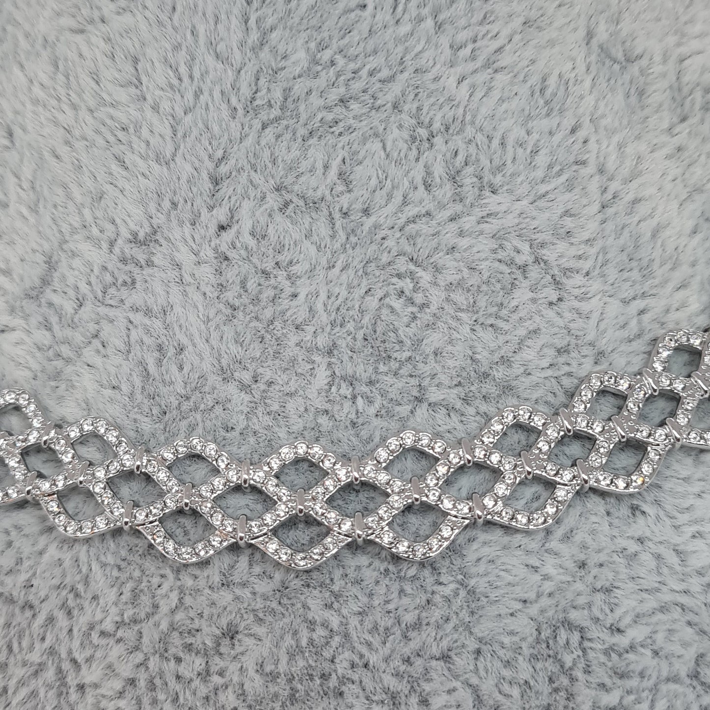 Vintage SWAROVSKI sparkly choker Silver tone metal rhodium plated with pave clear rhinestones Designer collar necklace
