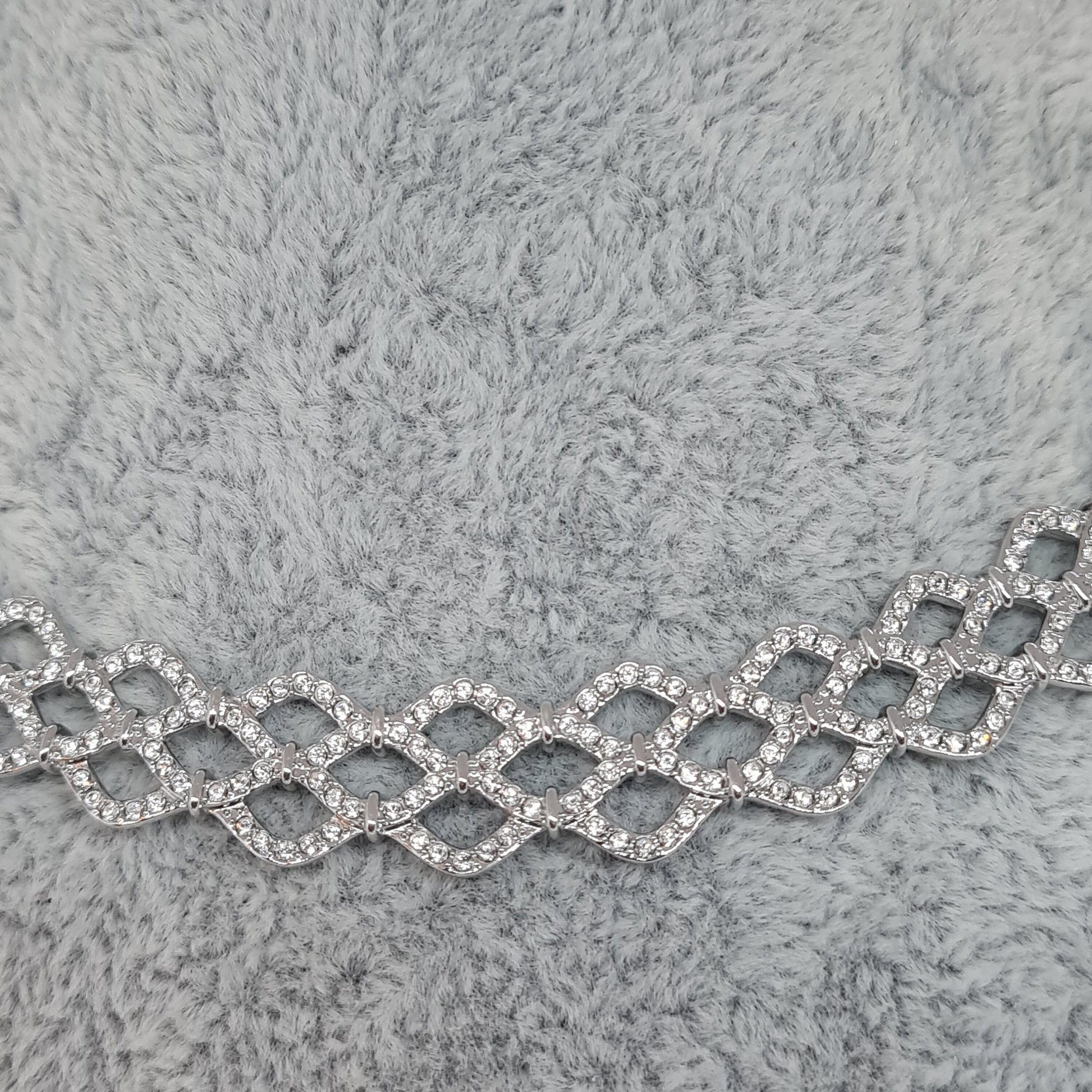 Vintage SWAROVSKI sparkly choker Silver tone metal rhodium plated with pave clear rhinestones Designer collar necklace