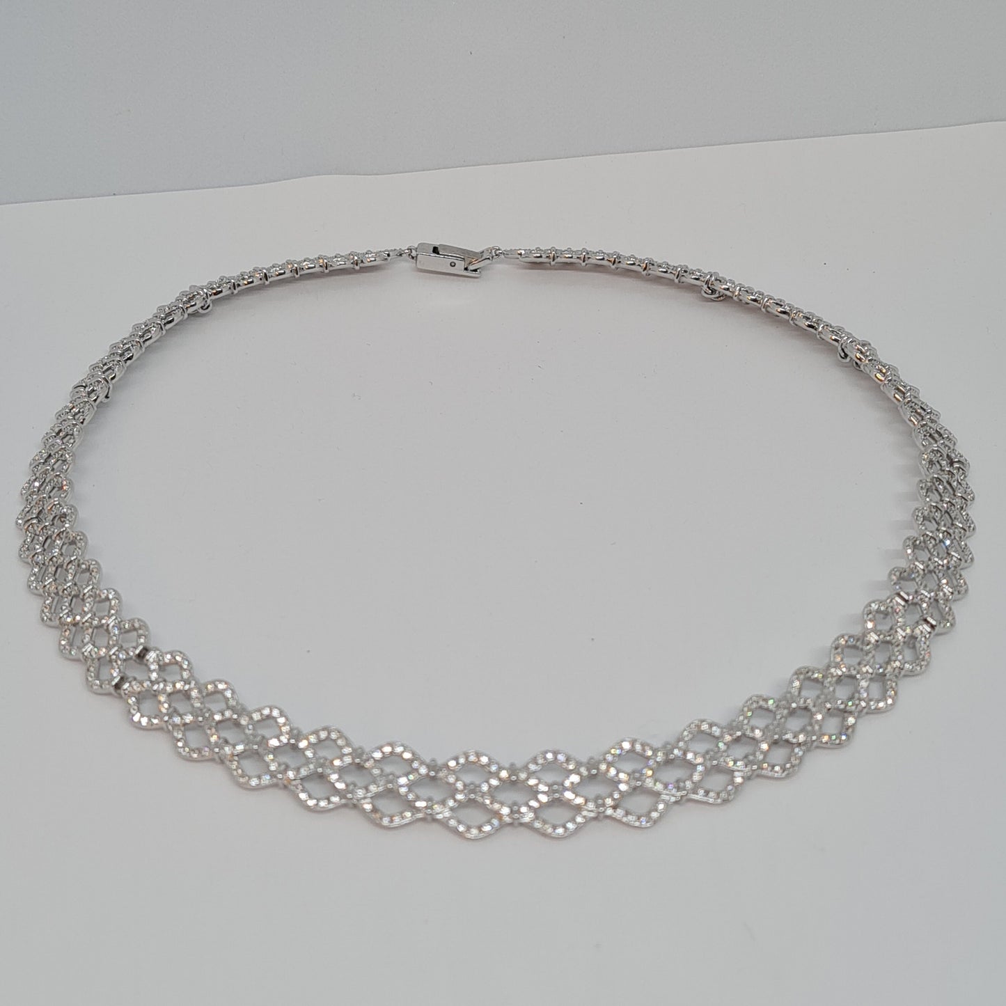 Vintage SWAROVSKI sparkly choker Silver tone metal rhodium plated with pave clear rhinestones Designer collar necklace