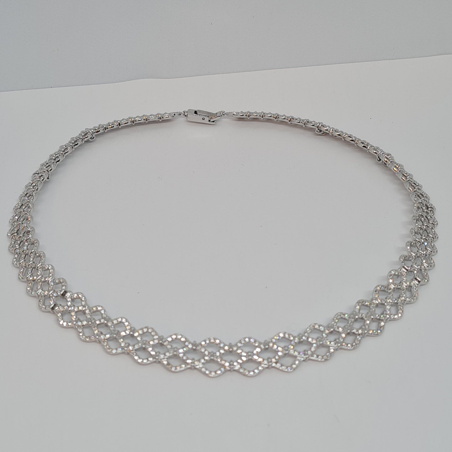 Vintage SWAROVSKI sparkly choker Silver tone metal rhodium plated with pave clear rhinestones Designer collar necklace