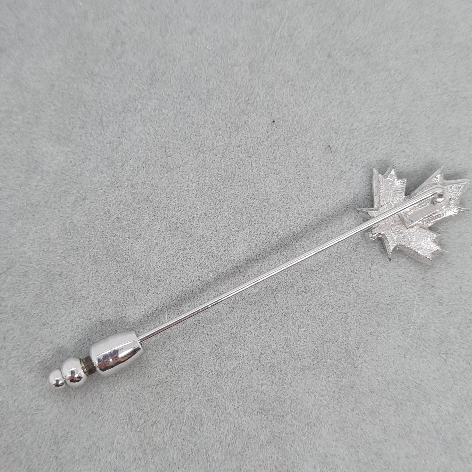 Vintage TRIFARI leaf stick pin Gloss silver tone metal Designer maple leaf stick pin