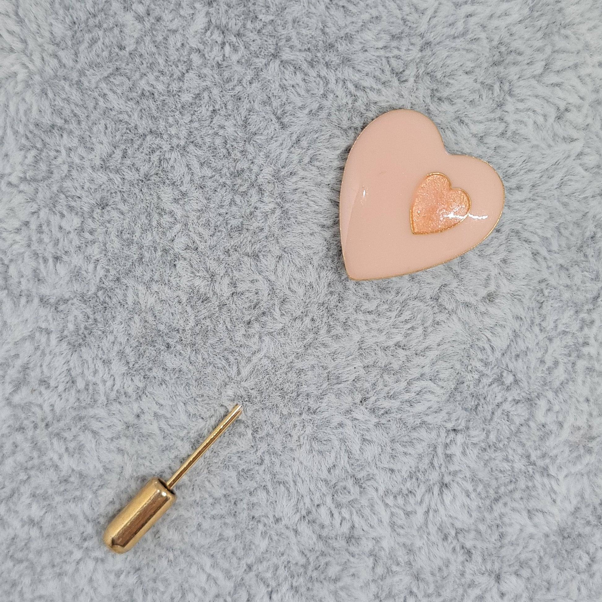 Vintage enamel heart stick pin Gold tone metal with pink enamel stick pin