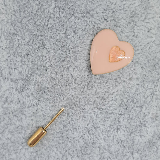 Vintage enamel heart stick pin Gold tone metal with pink enamel stick pin