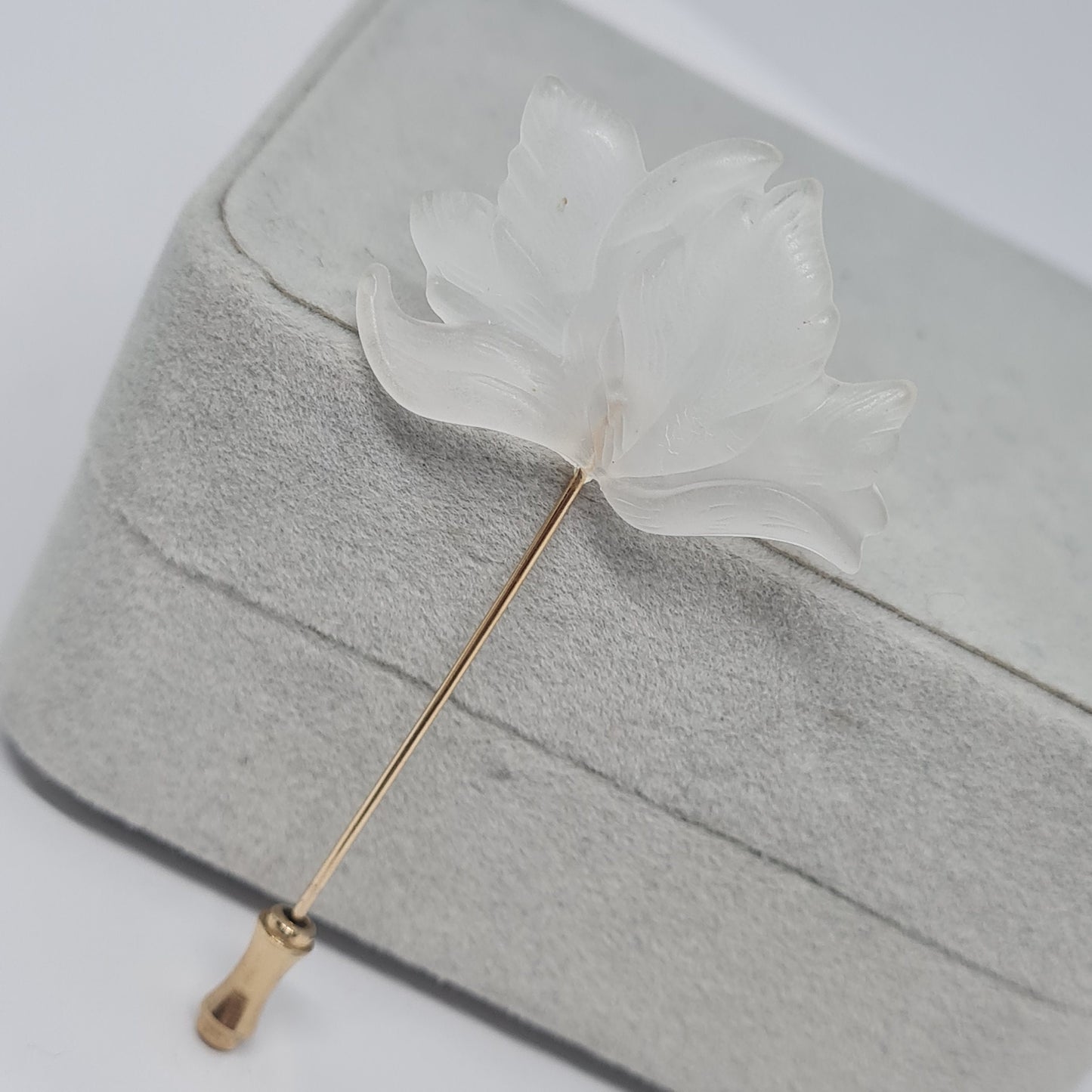 Vintage Frosted Lucite Flower Stick Pin, Gold Tone